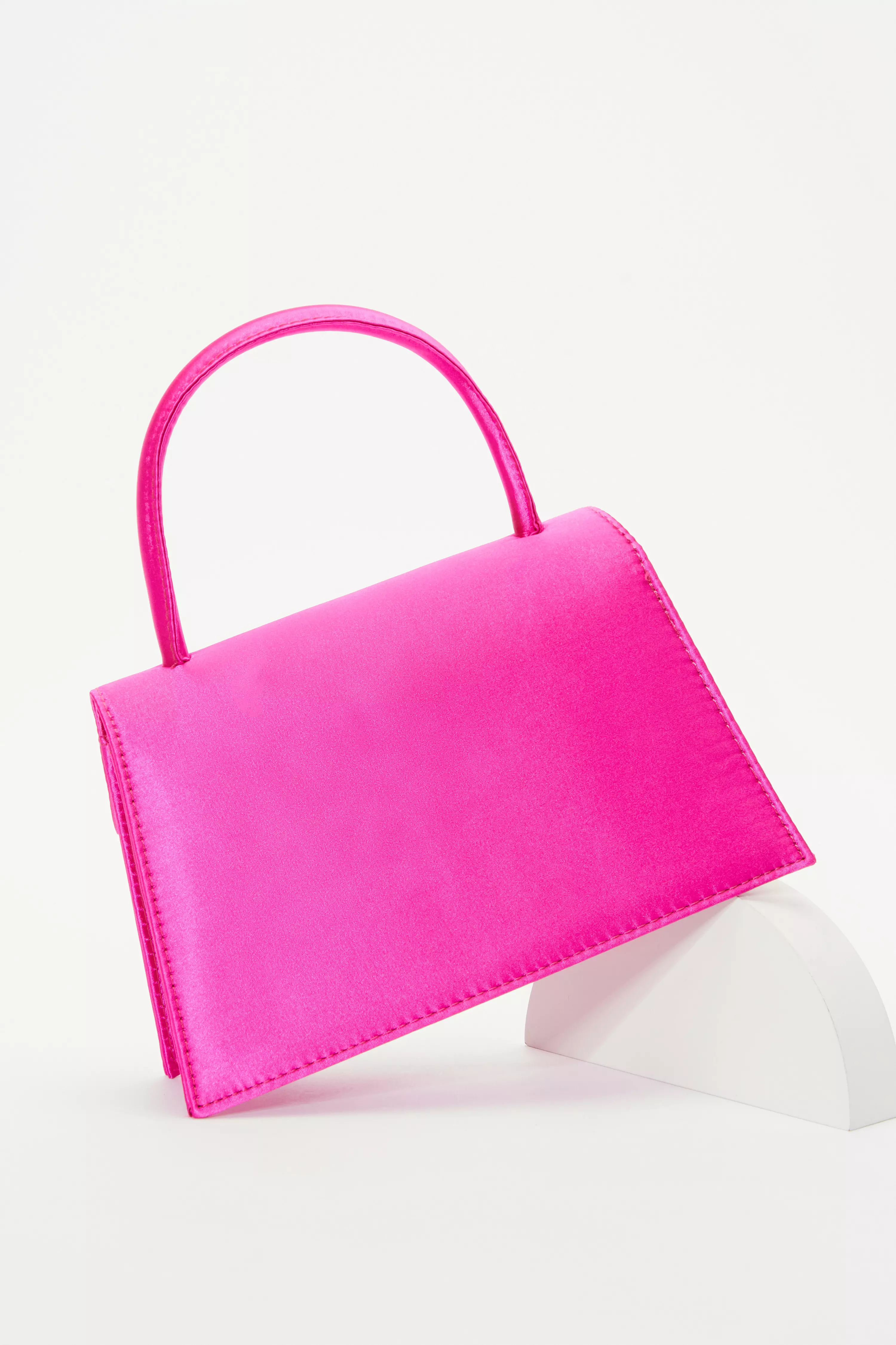 Pink Satin Diamante Bow Mini Tote Bag