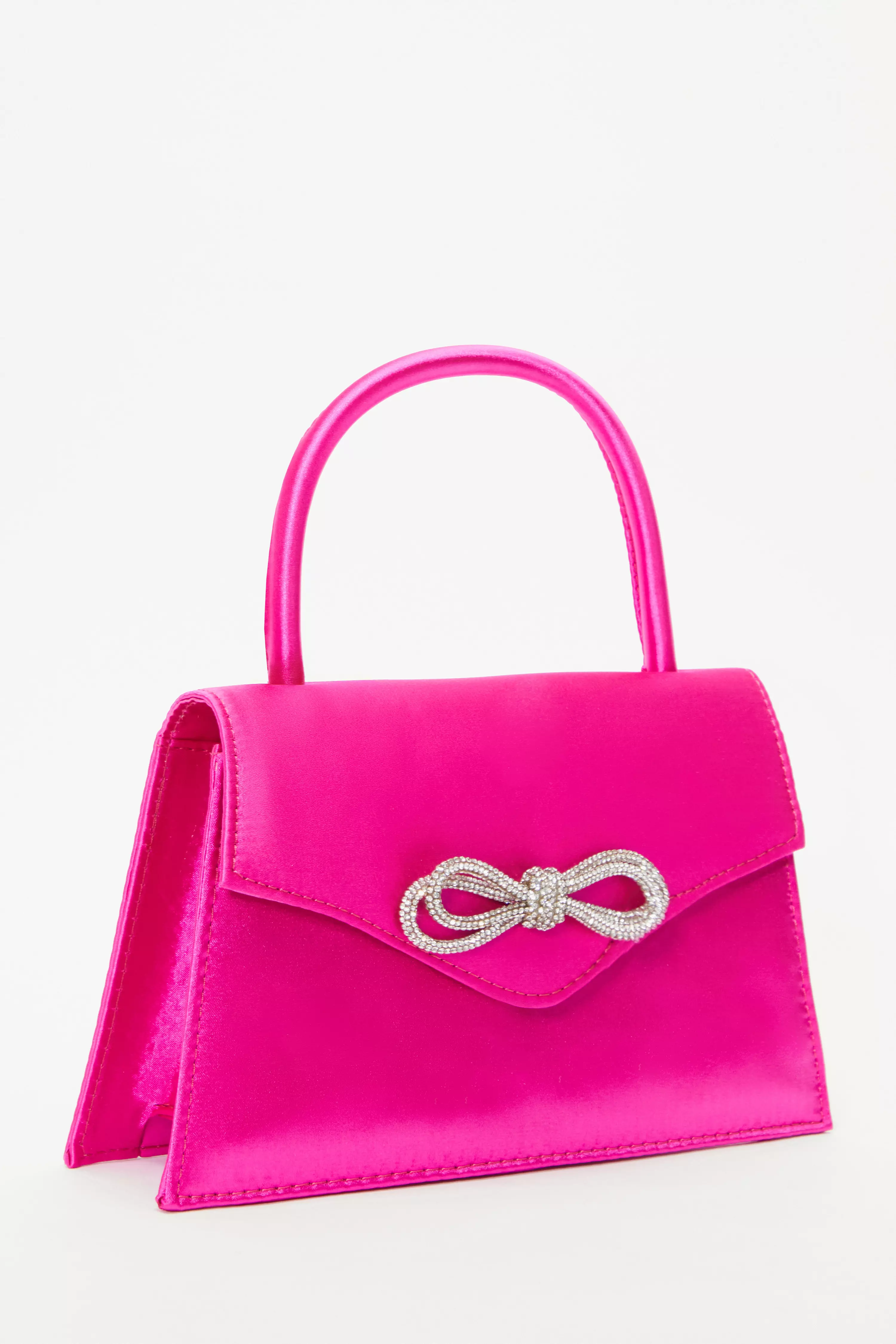 Pink Satin Diamante Bow Mini Tote Bag