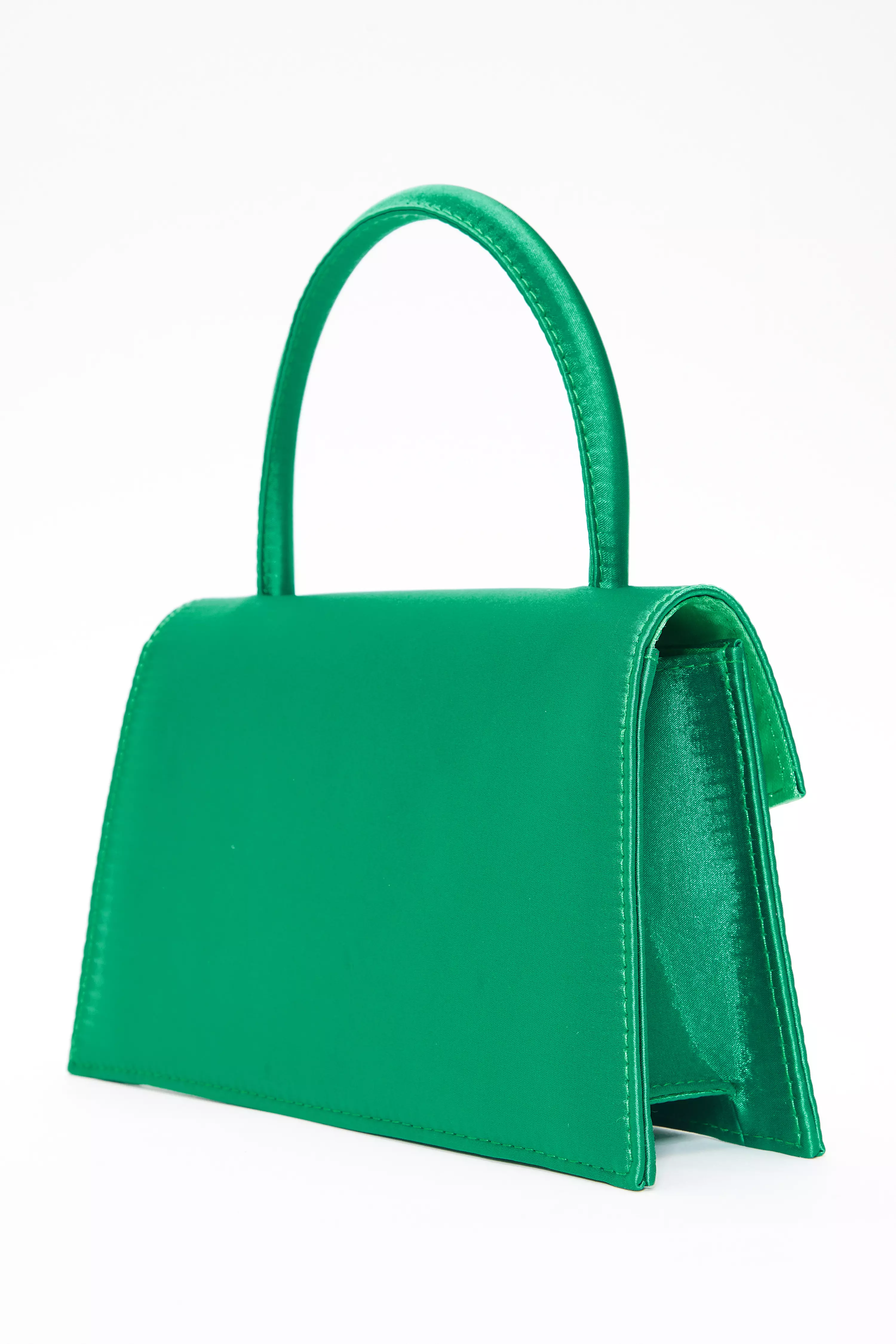 Green Satin Diamante Bow Mini Tote Bag