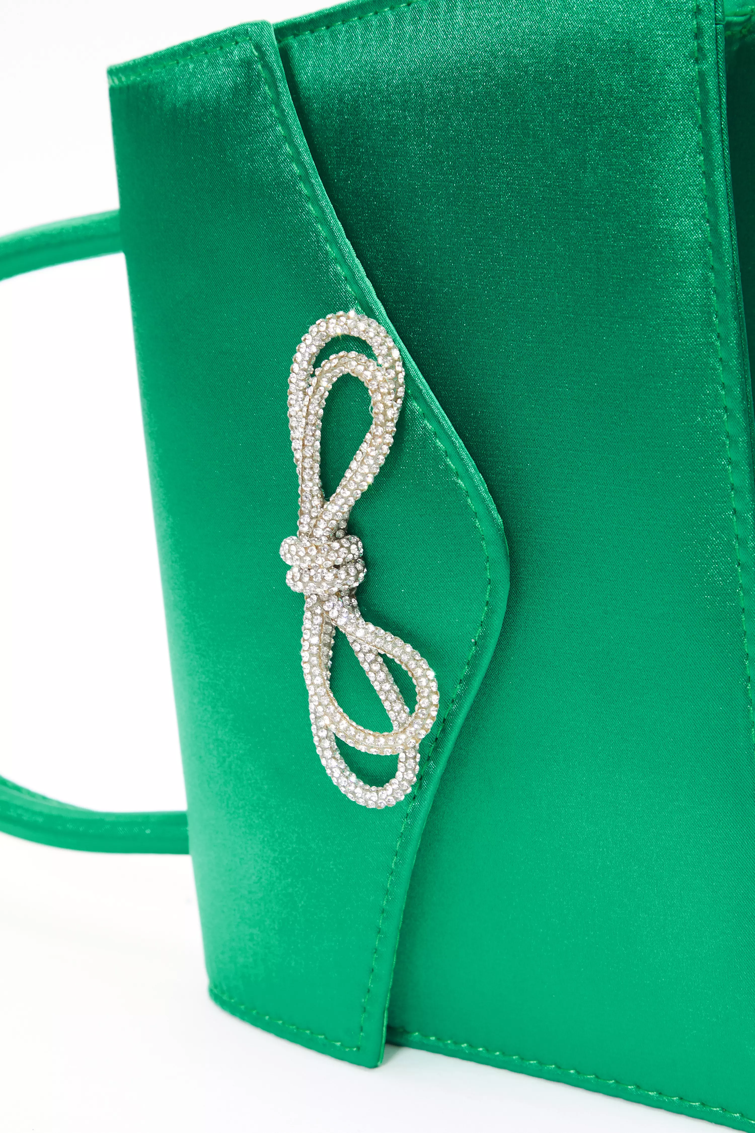 Green Satin Diamante Bow Mini Tote Bag