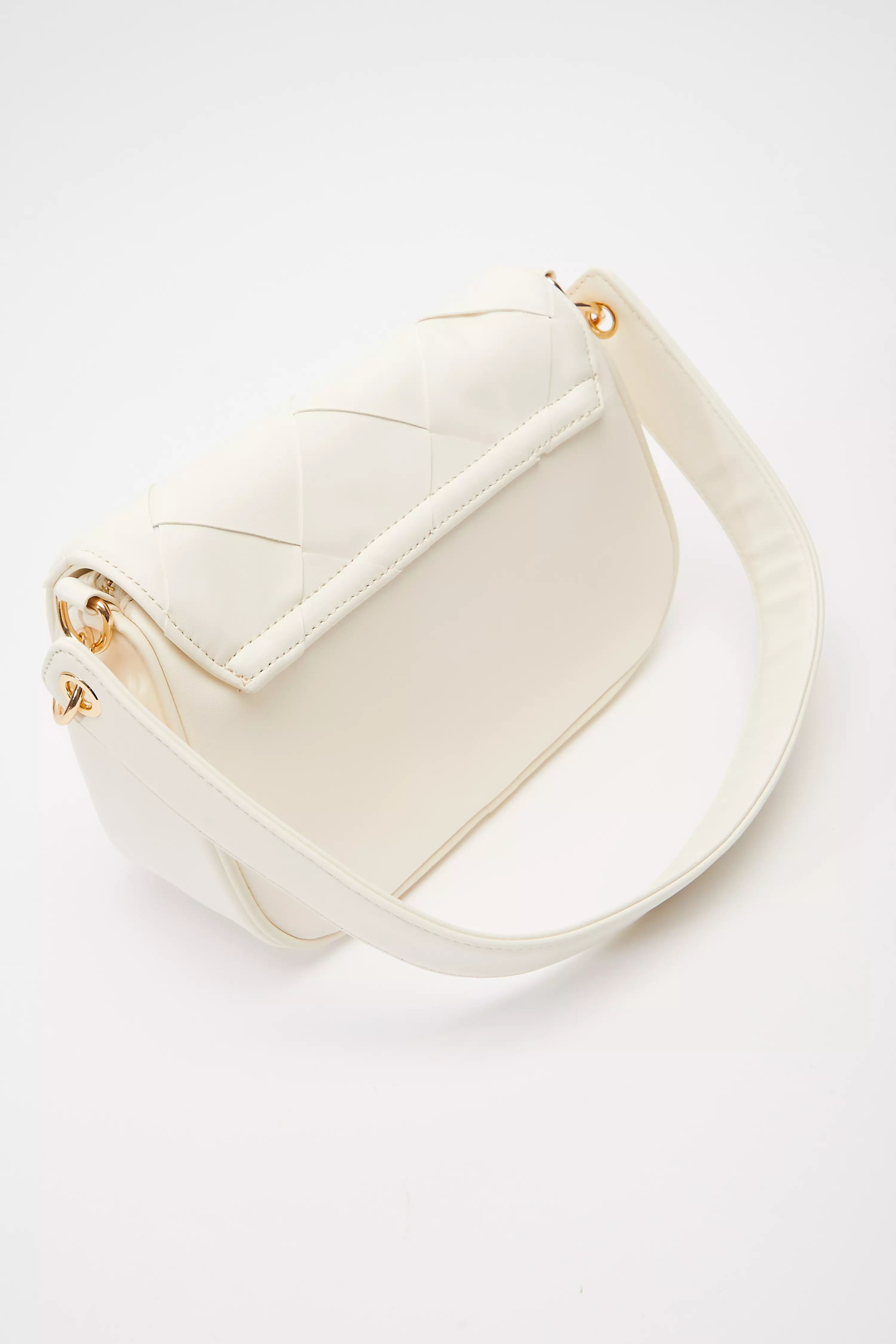 Cream Faux Leather Woven Shoulder Bag