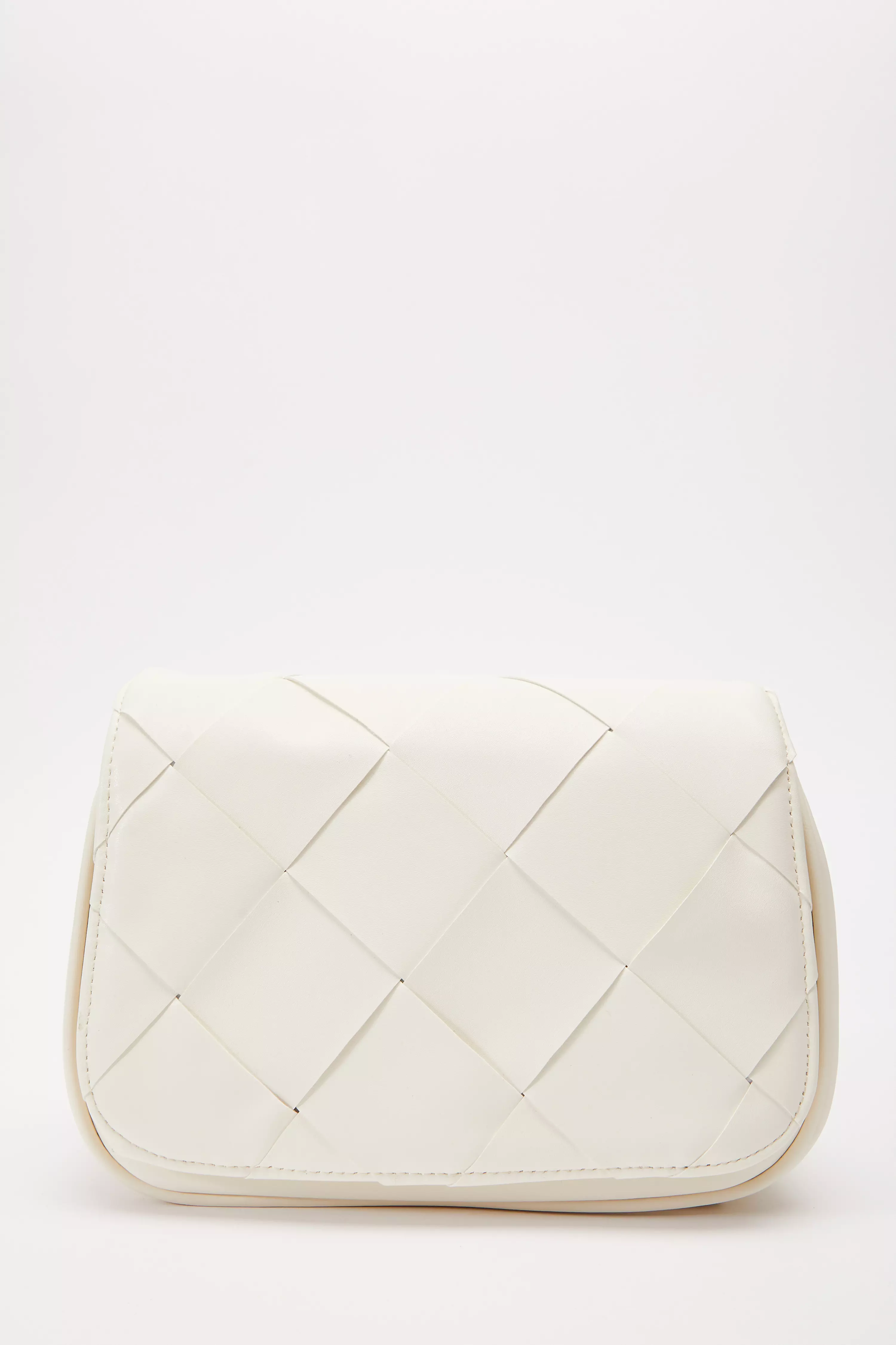 Cream Faux Leather Woven Shoulder Bag
