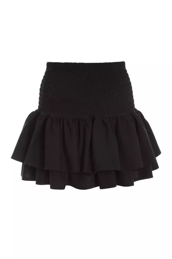 Black Ruched Frill Mini Skirt