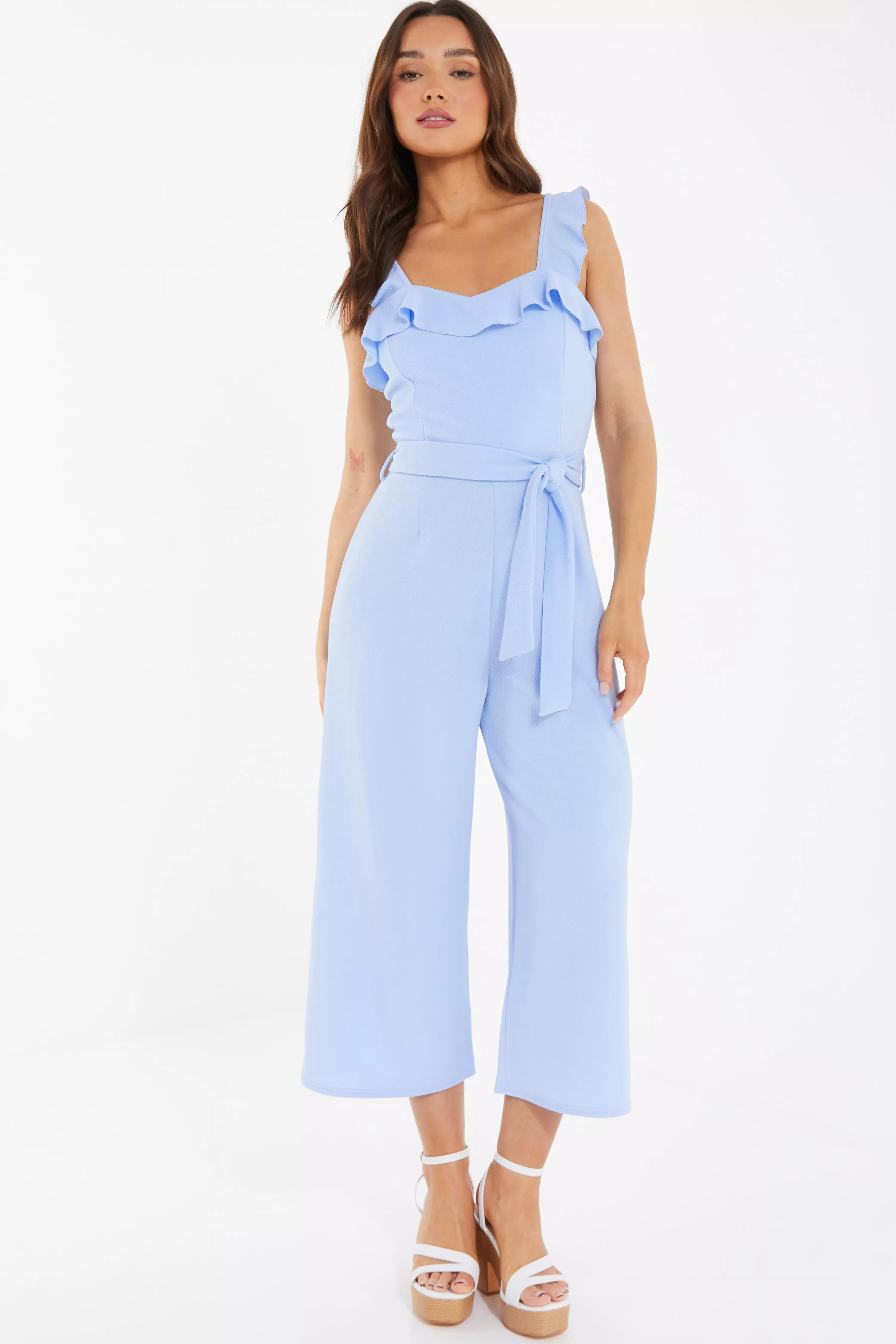 Light Blue Frill Culotte Jumpsuit