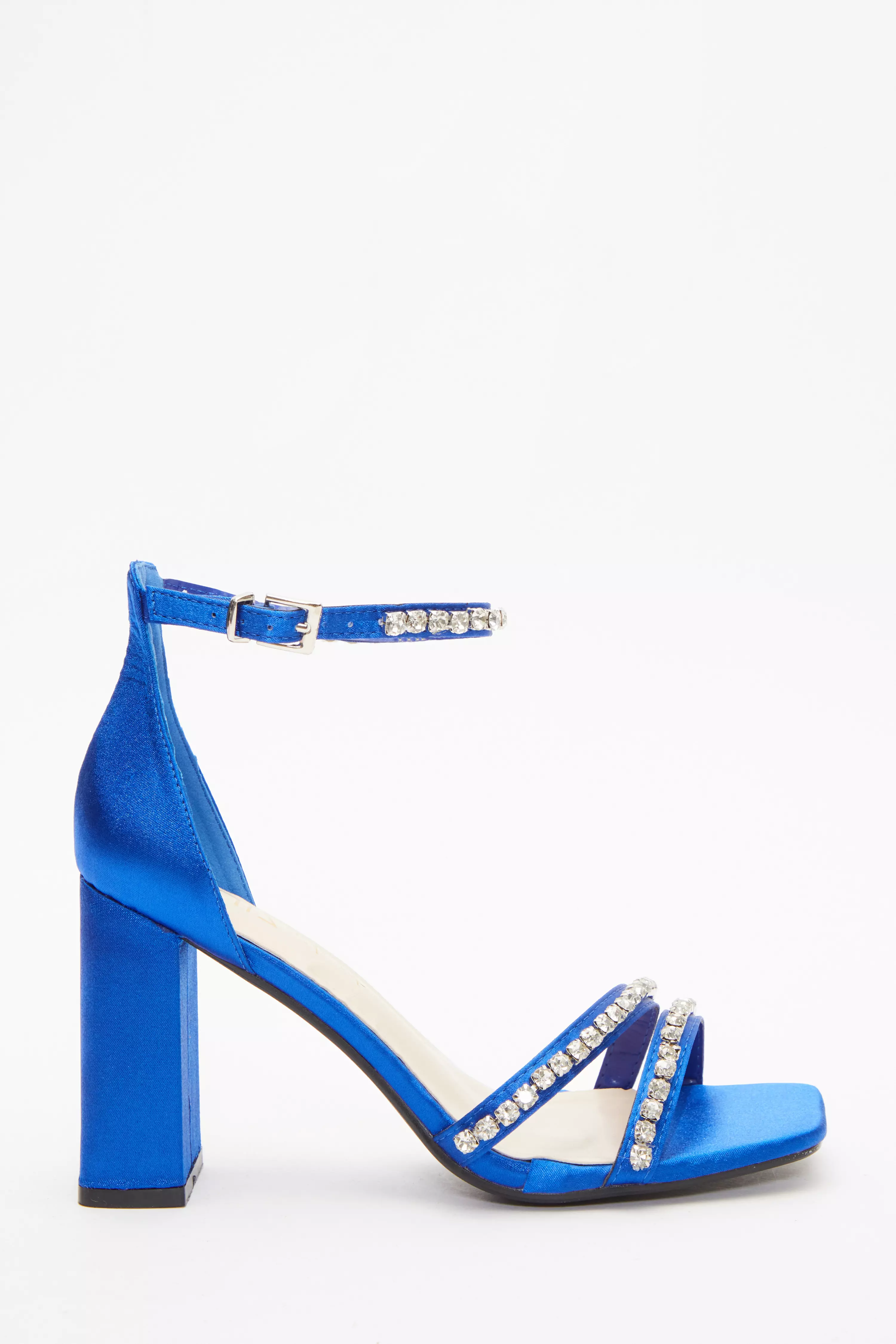 Blue satin best sale block heels