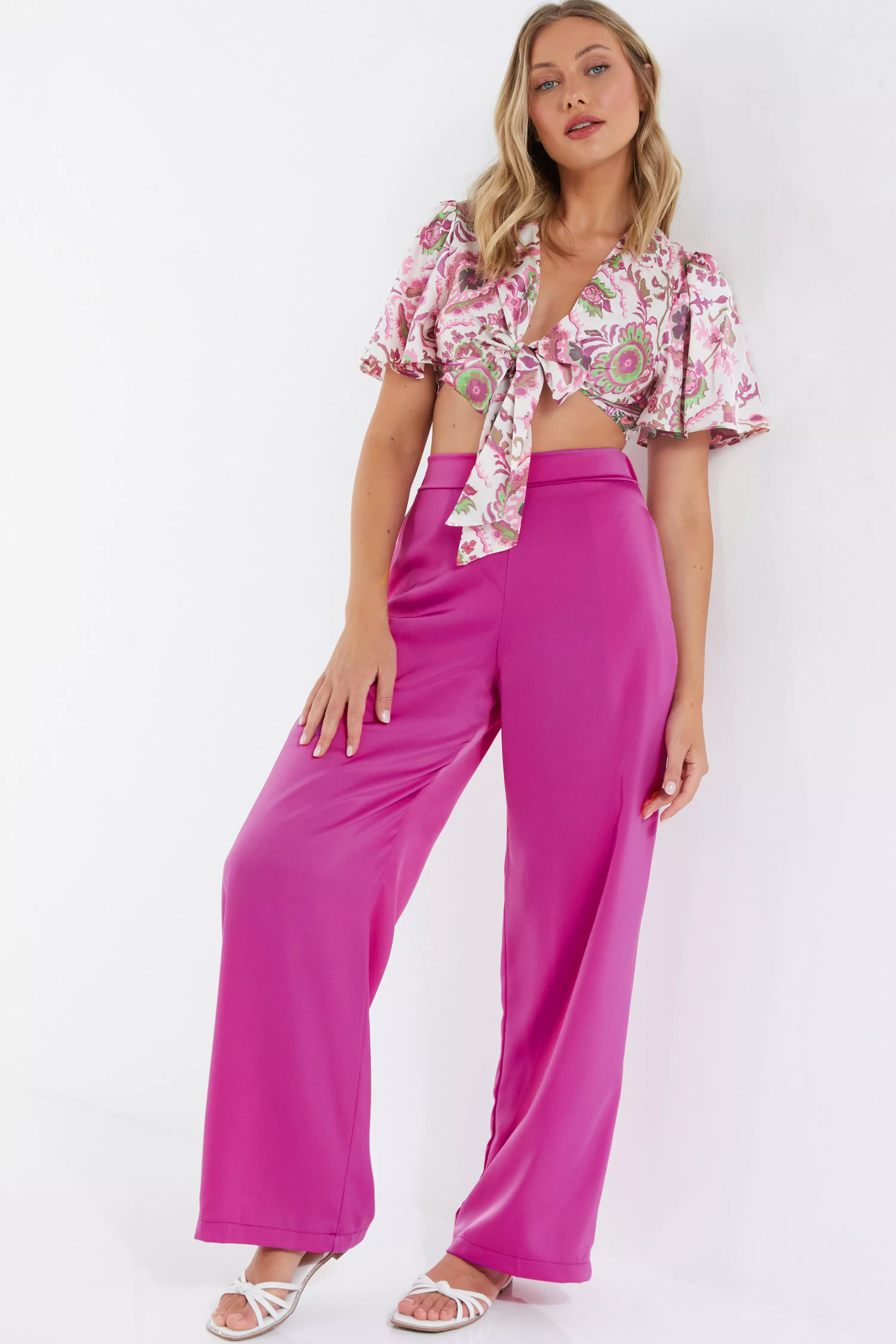 Pink Satin Palazzo Trousers