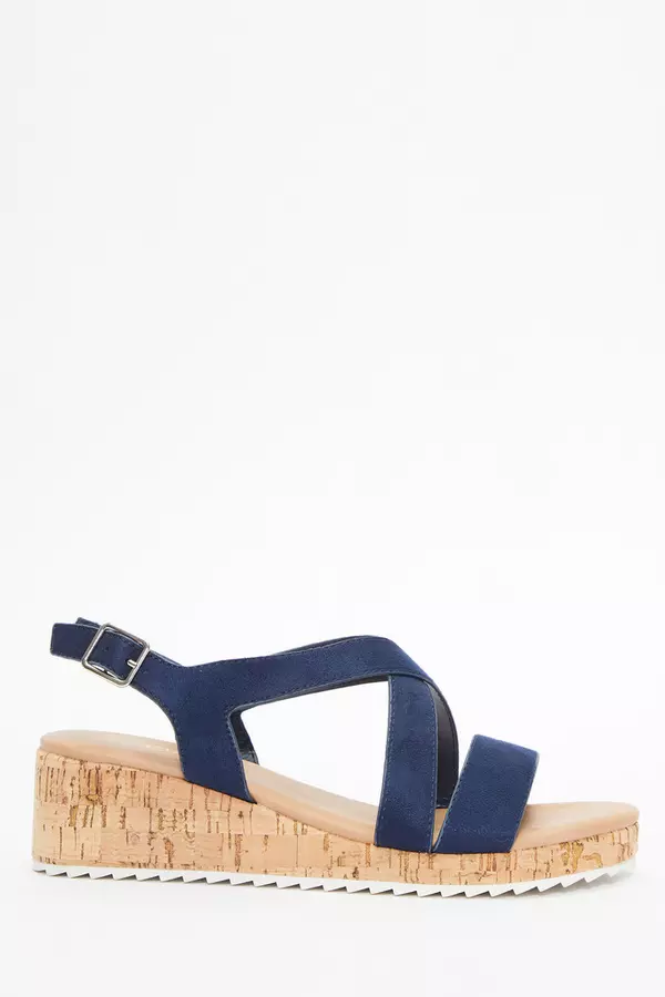 Navy Faux Suede Wedge