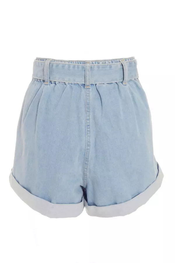 Light Blue Denim Belted Shorts