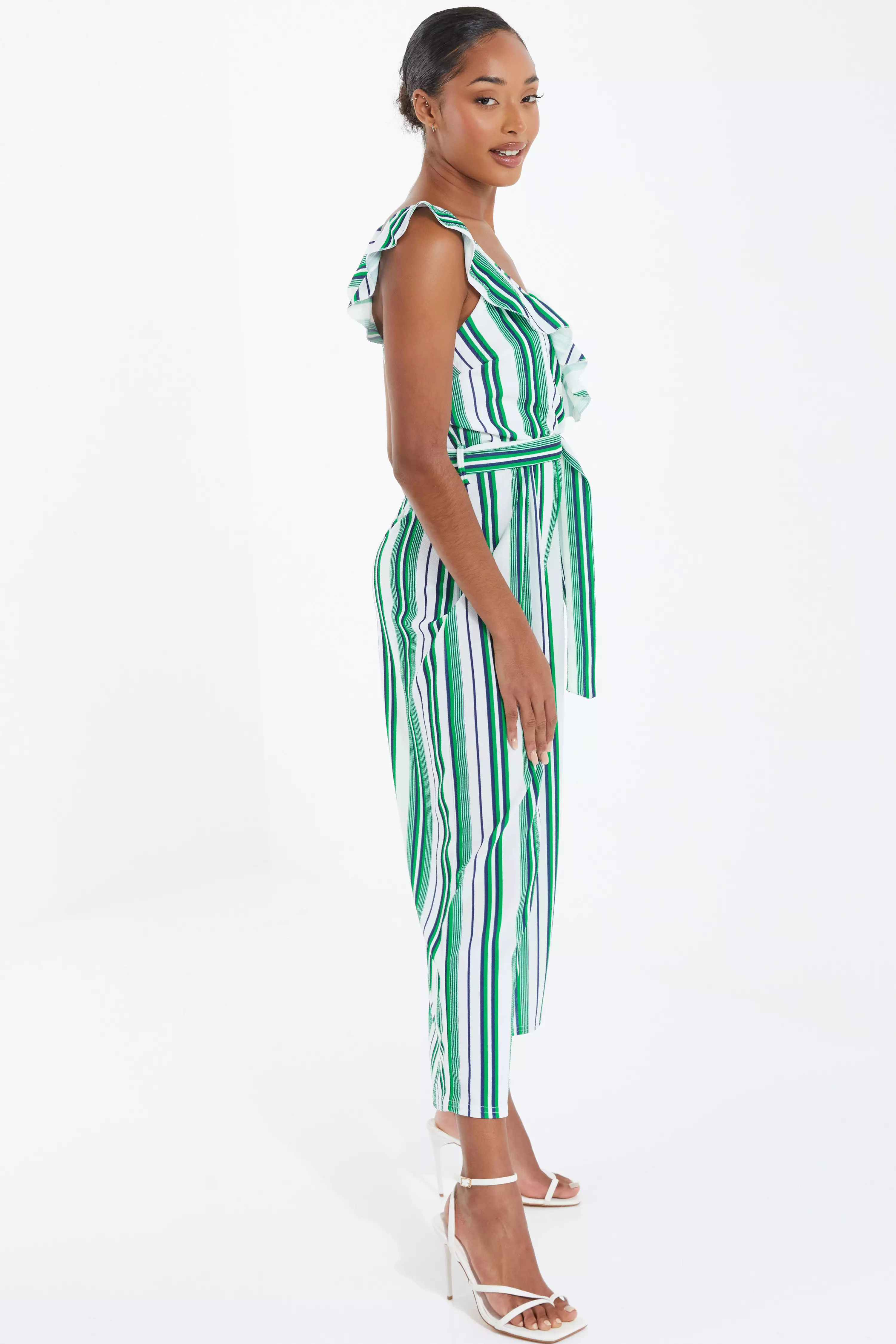 Green Striped Culotte Jumpsuit