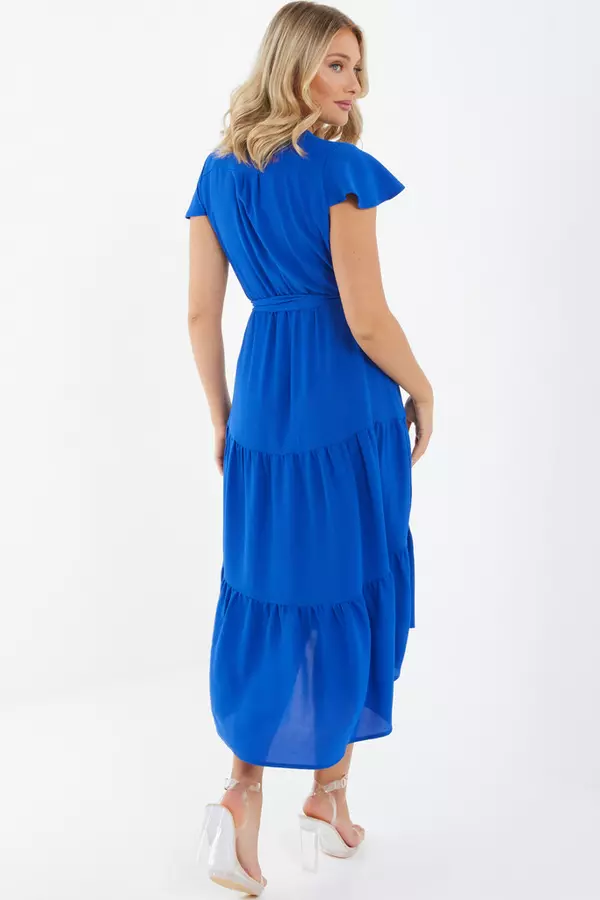 Royal Blue Tiered Dip Hem Midi Dress