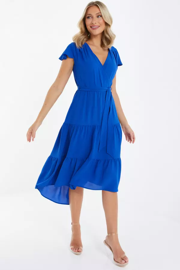 Royal Blue Tiered Dip Hem Midi Dress