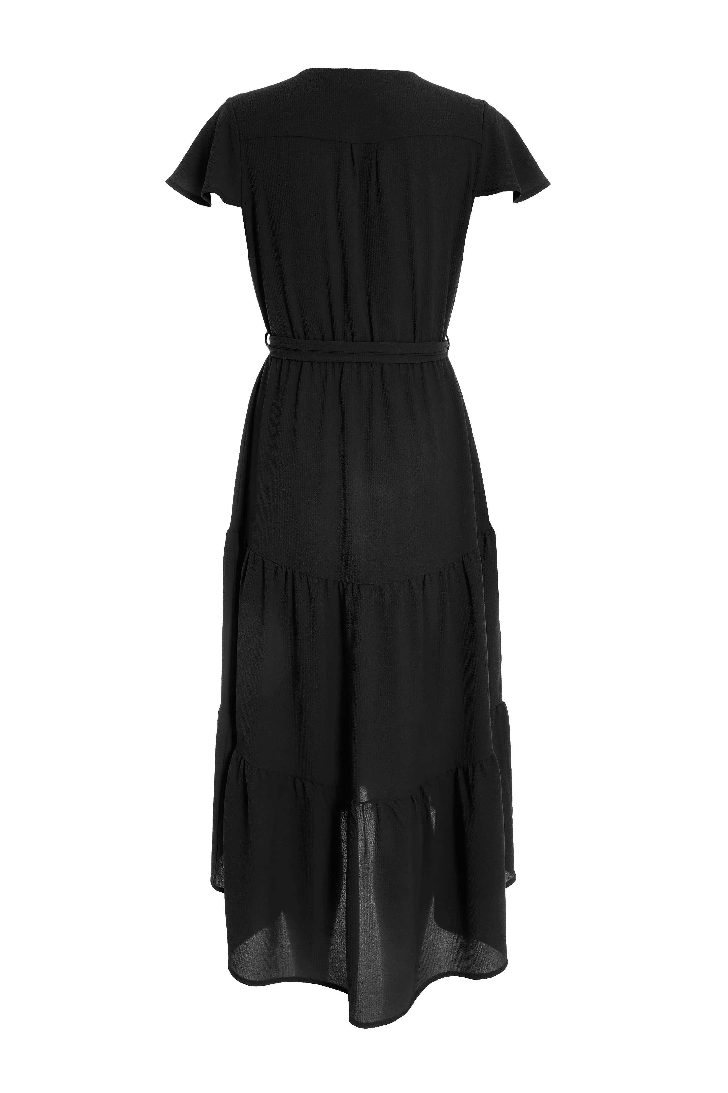 Black Tiered Dip Hem Midi Dress