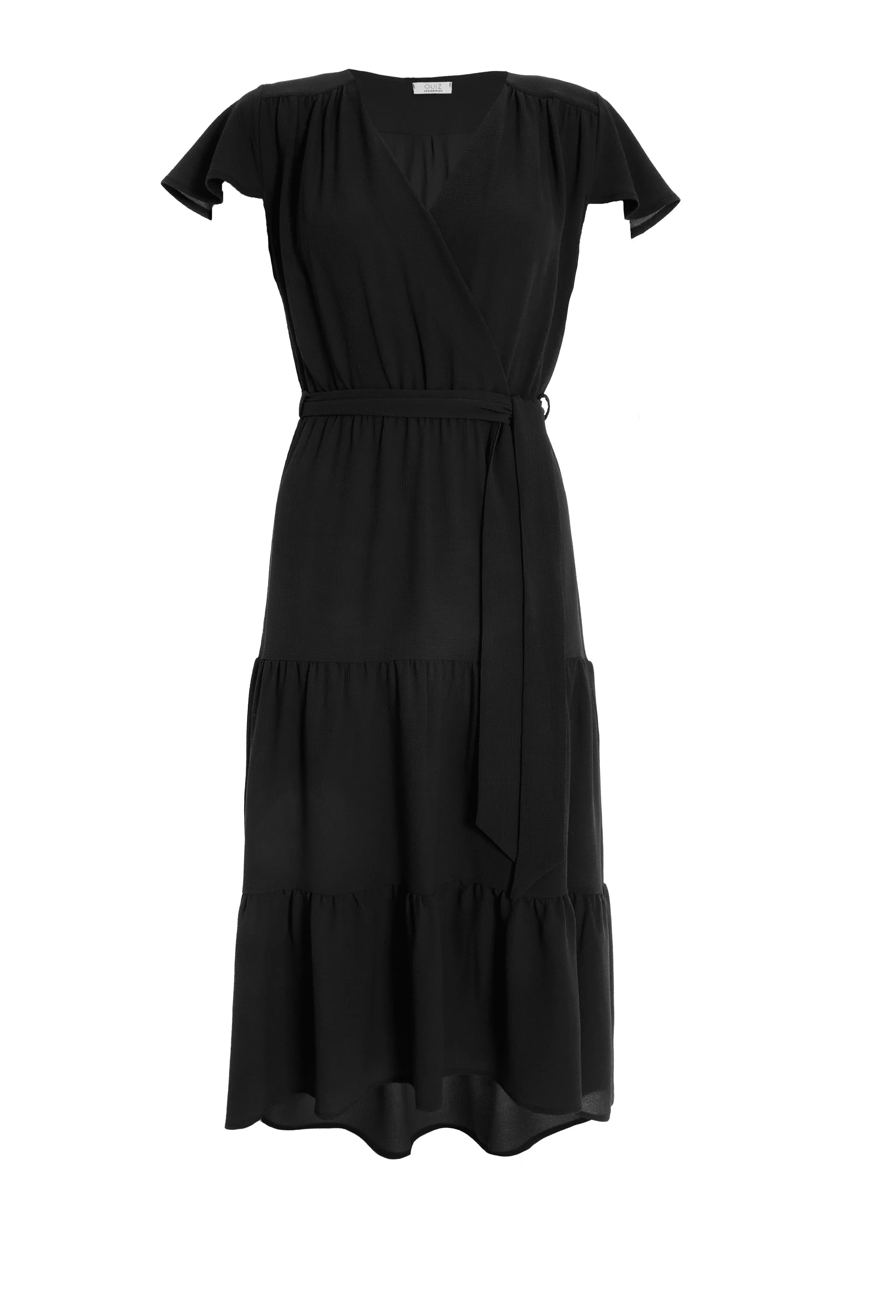 Black Tiered Dip Hem Midi Dress