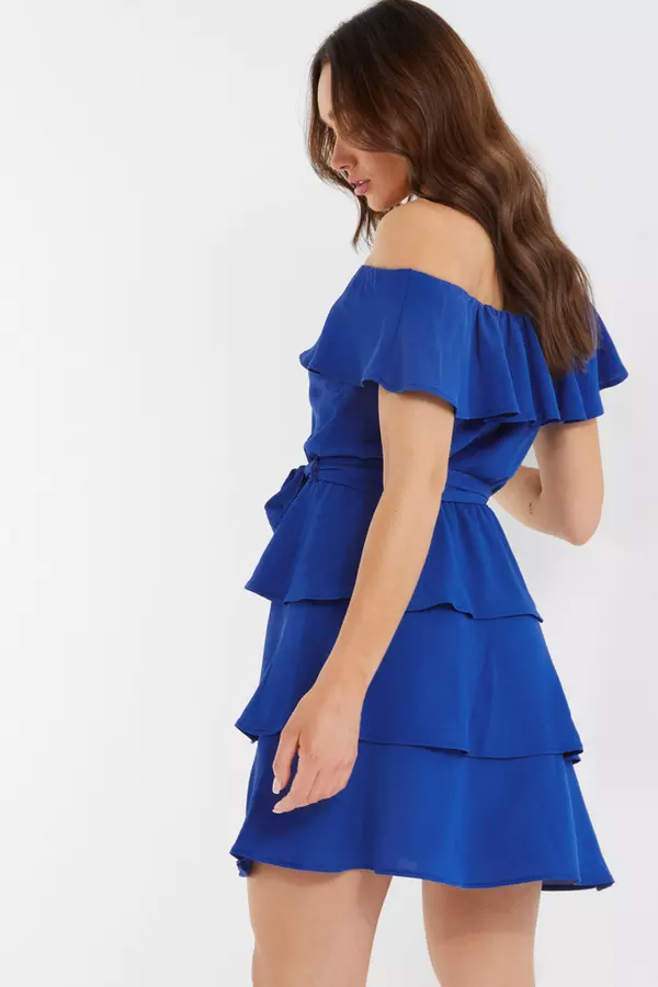 Royal Blue Tiered Bardot Mini Dress