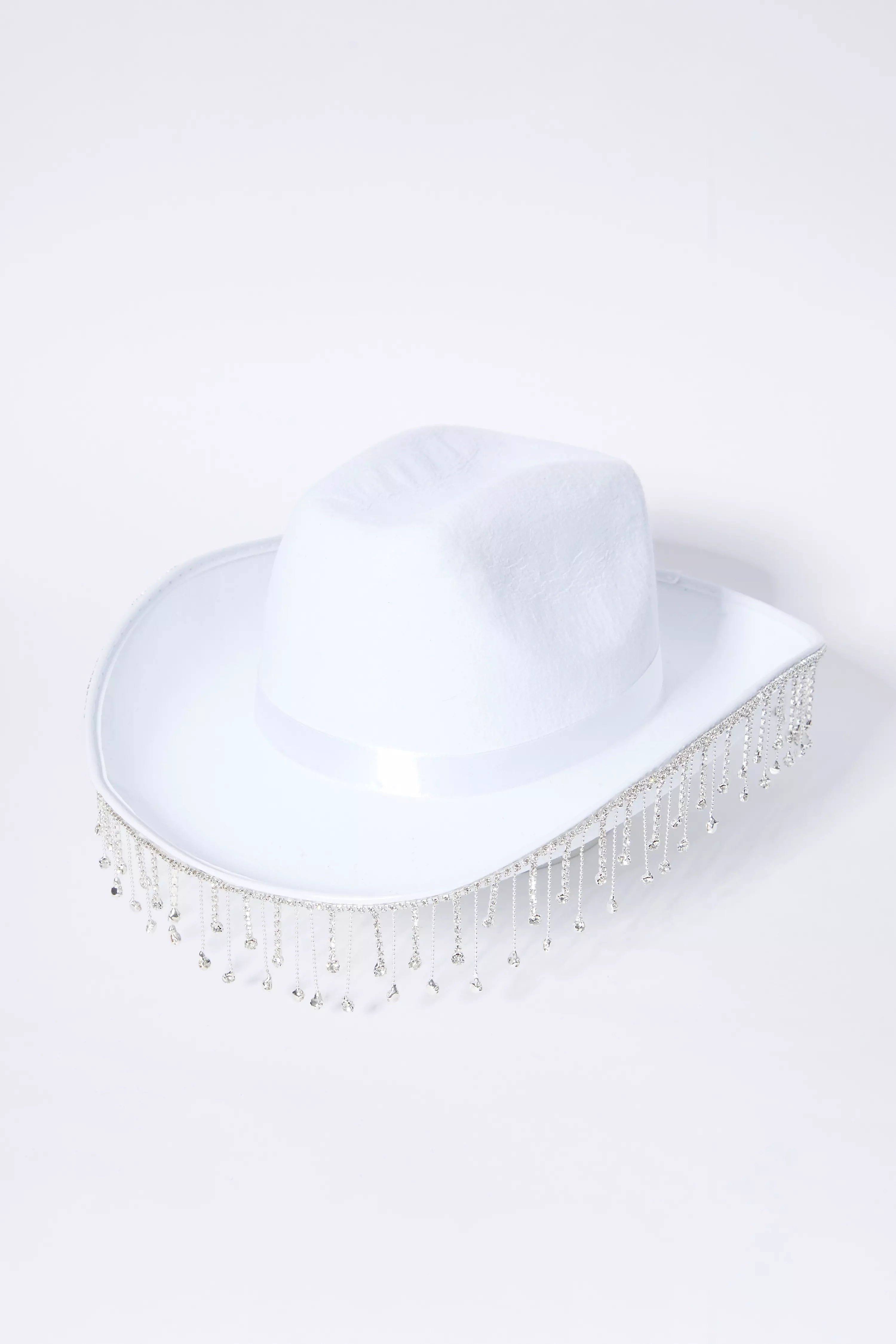 White Diamante Fringe Cowboy Hat<!-- --> - <!-- -->QUIZ Clothing