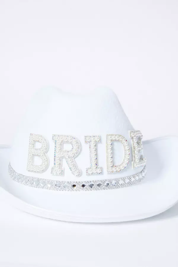 White Diamante 'Bride' Cowboy Hat