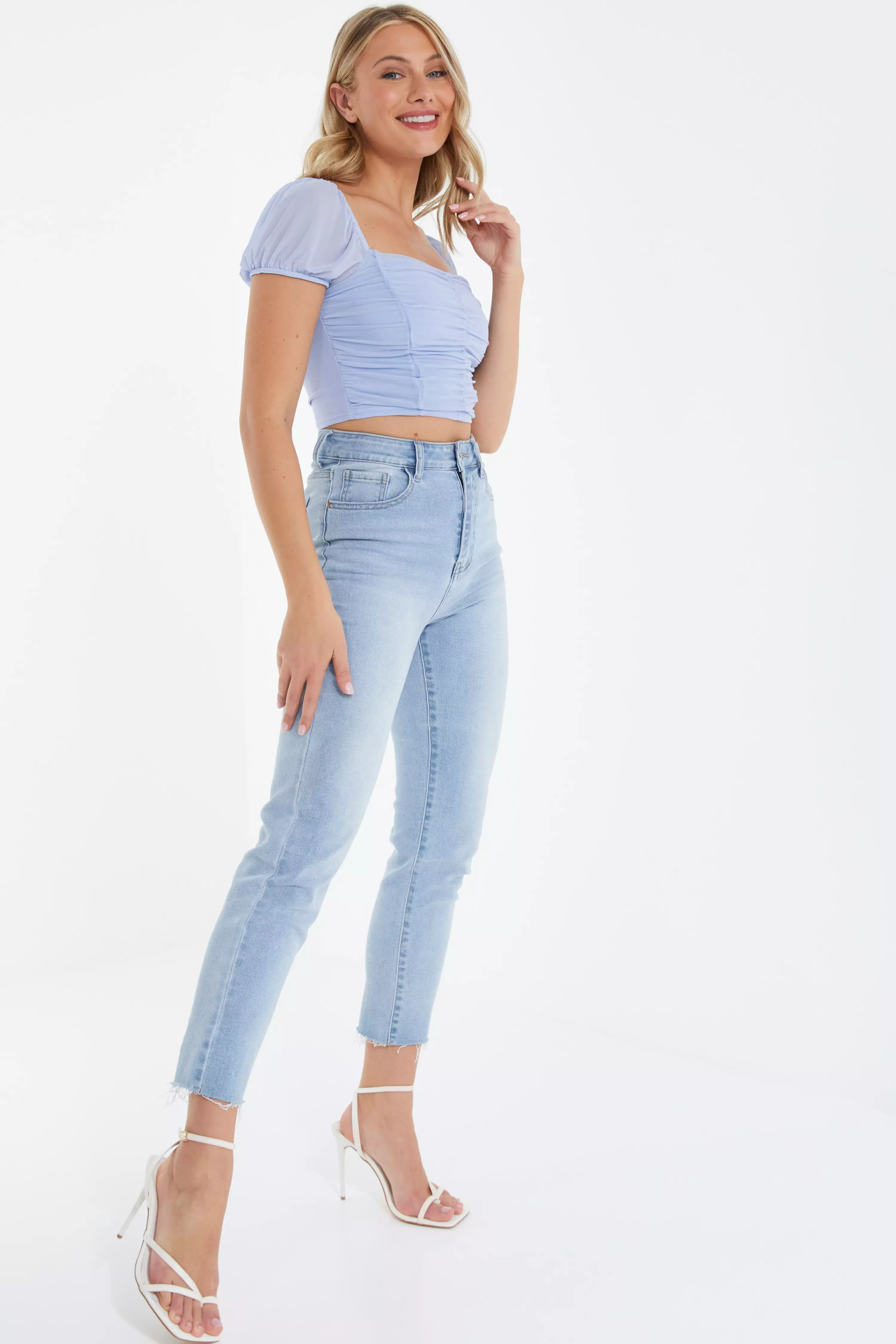 Blue Mesh Crop Top