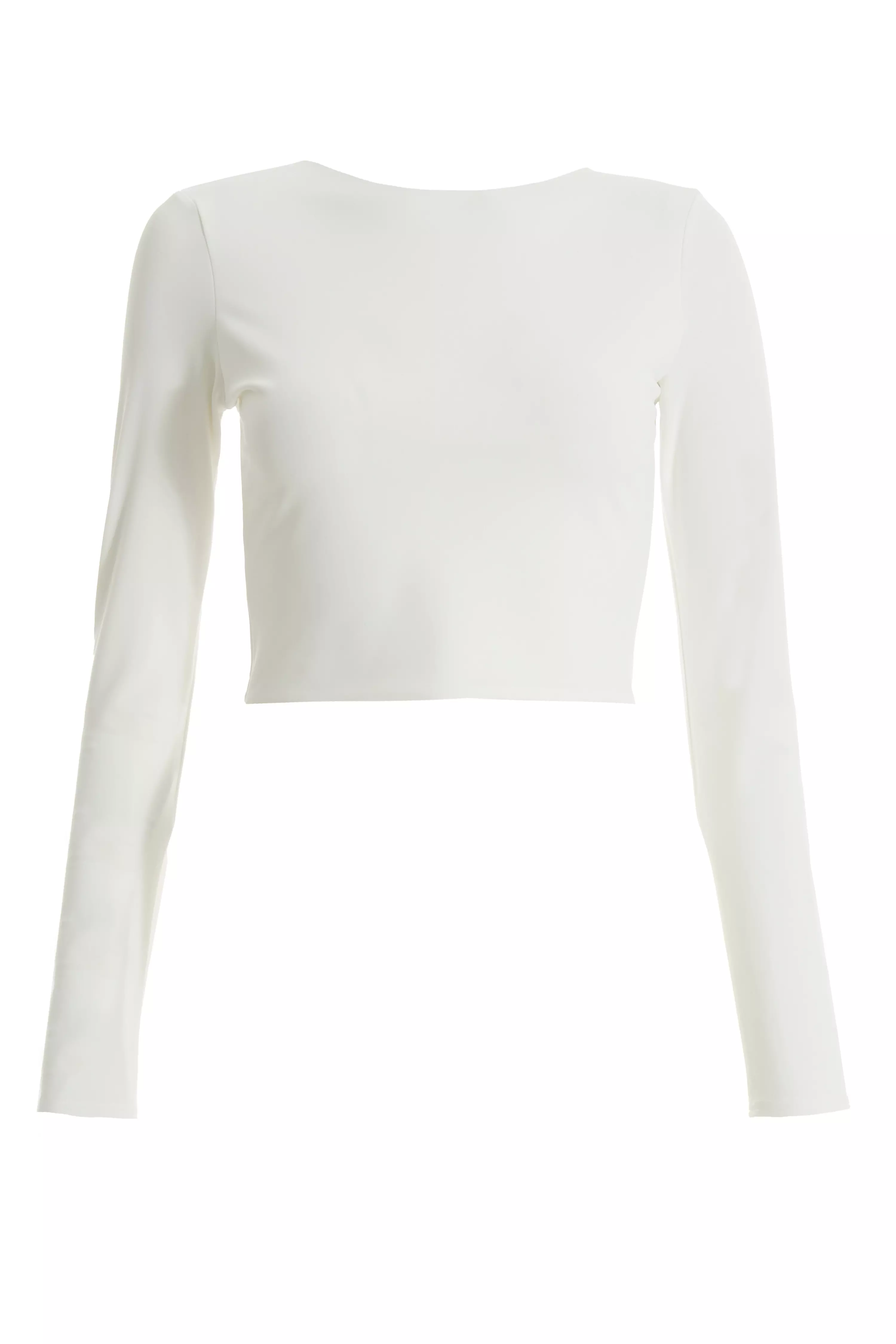 White Long Sleeve Crop Top