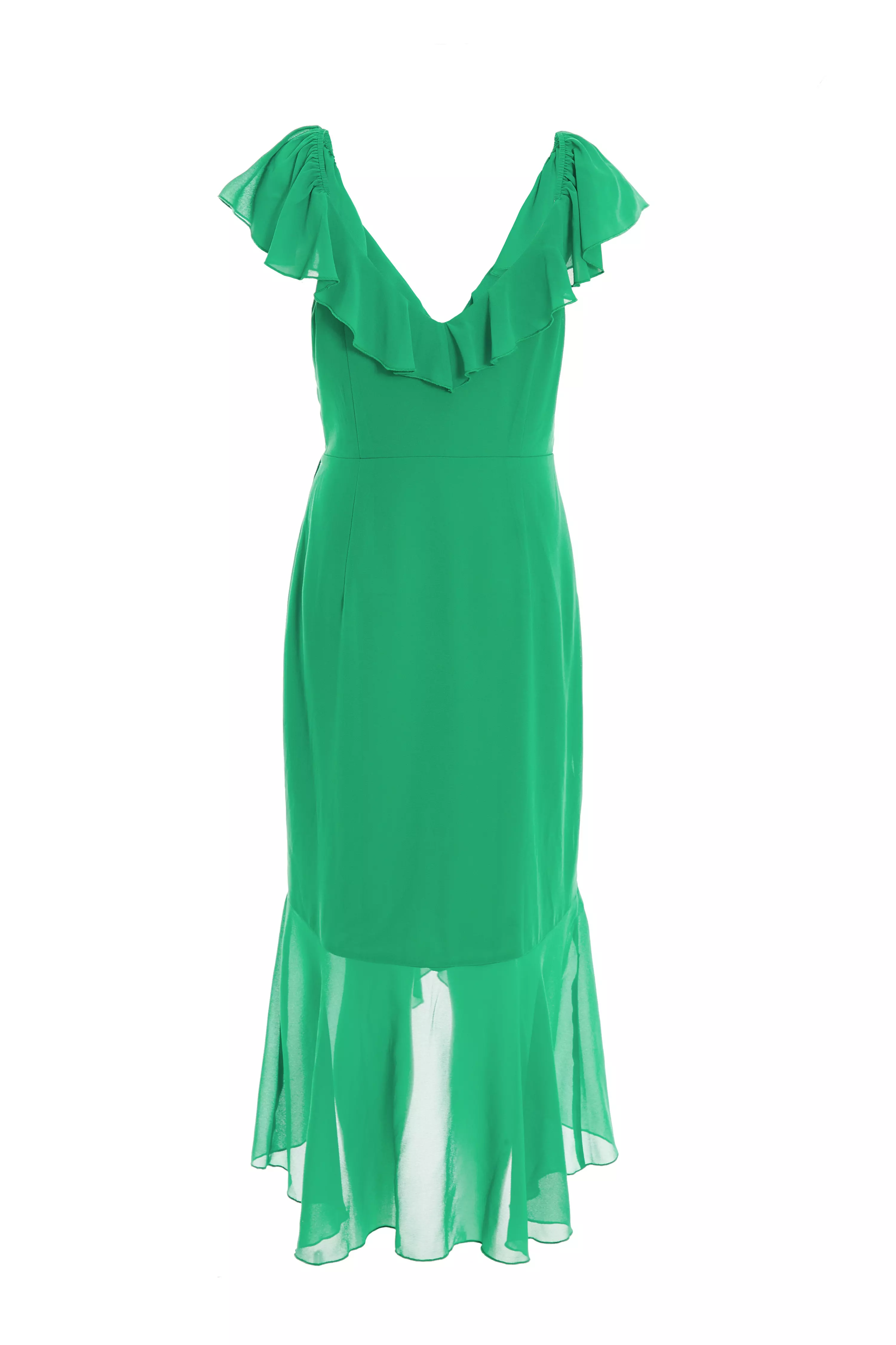 Green Wrap Frill Midi Dress