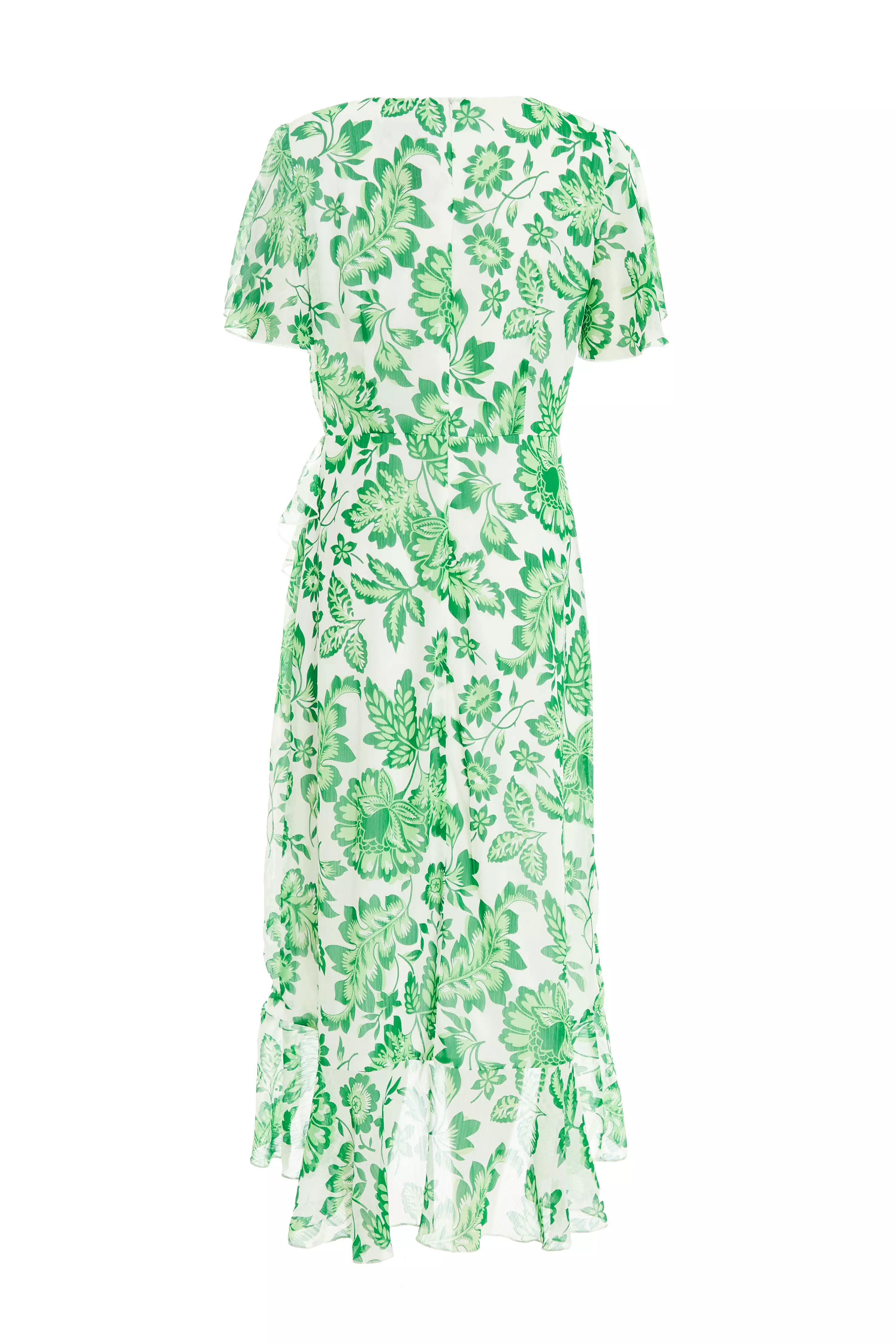 Green Tropical Print Wrap Midi Dress