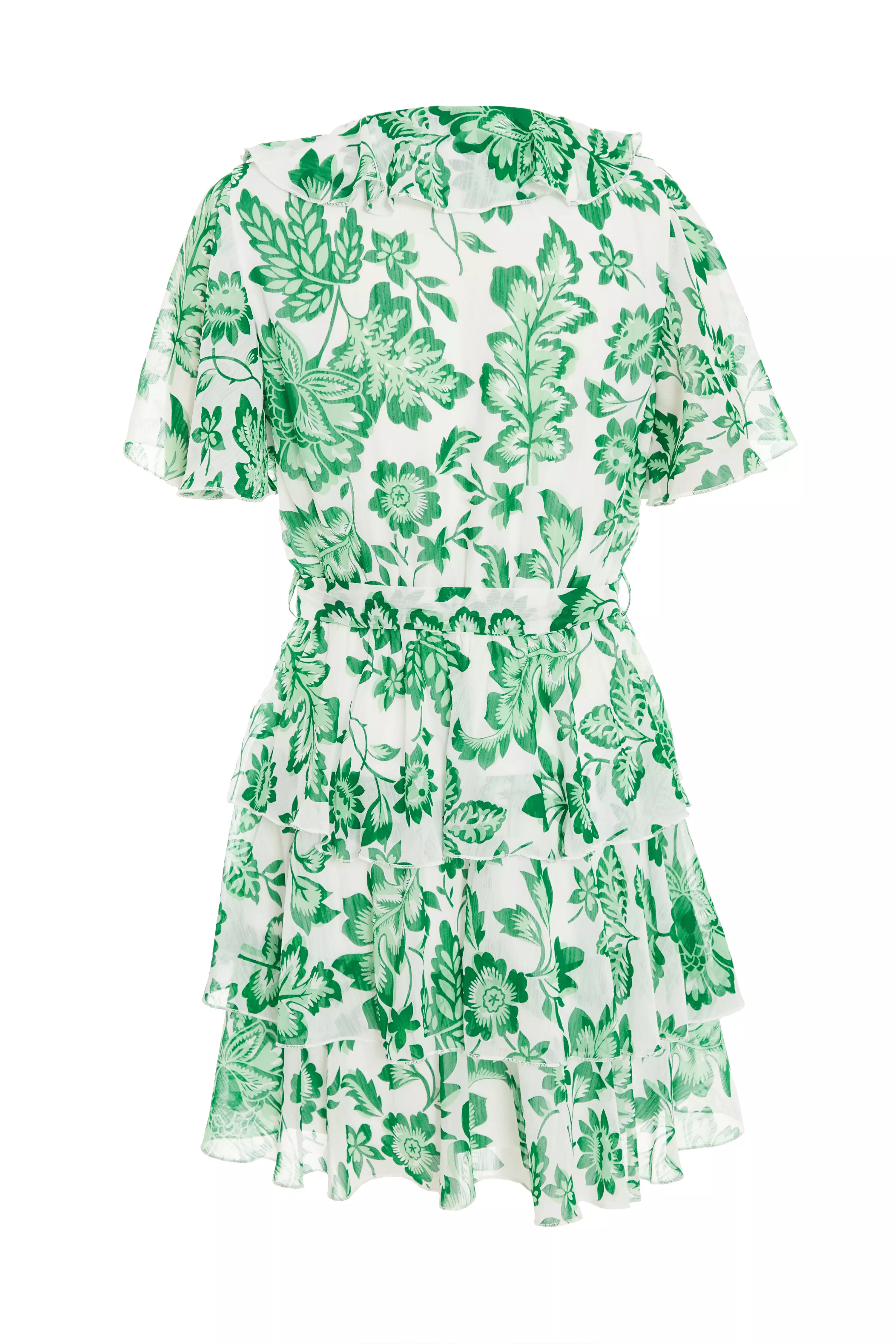 Green Tropical Print Skater Dress