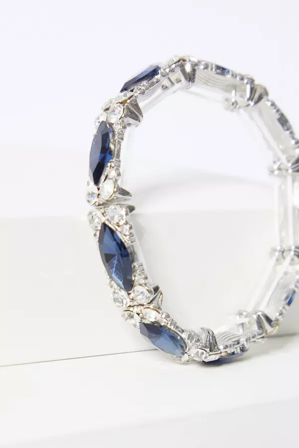 Navy Diamante Oval Stretch Bracelet