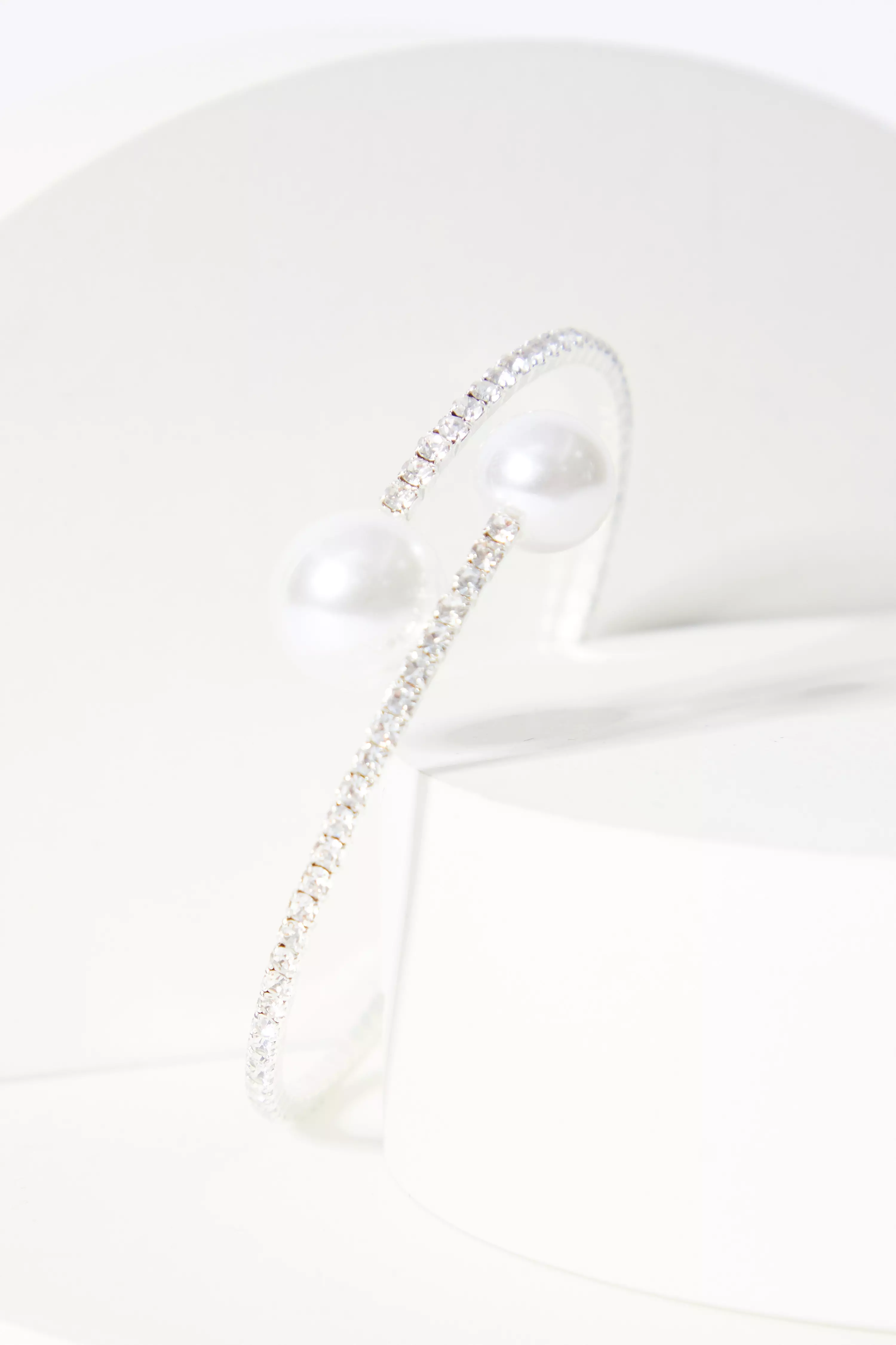 Bridal Silver Diamante Pearl Bracelet