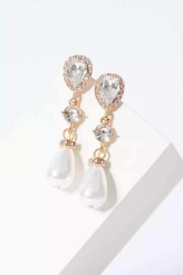 Bridal Gold Drop Pearl Earrings