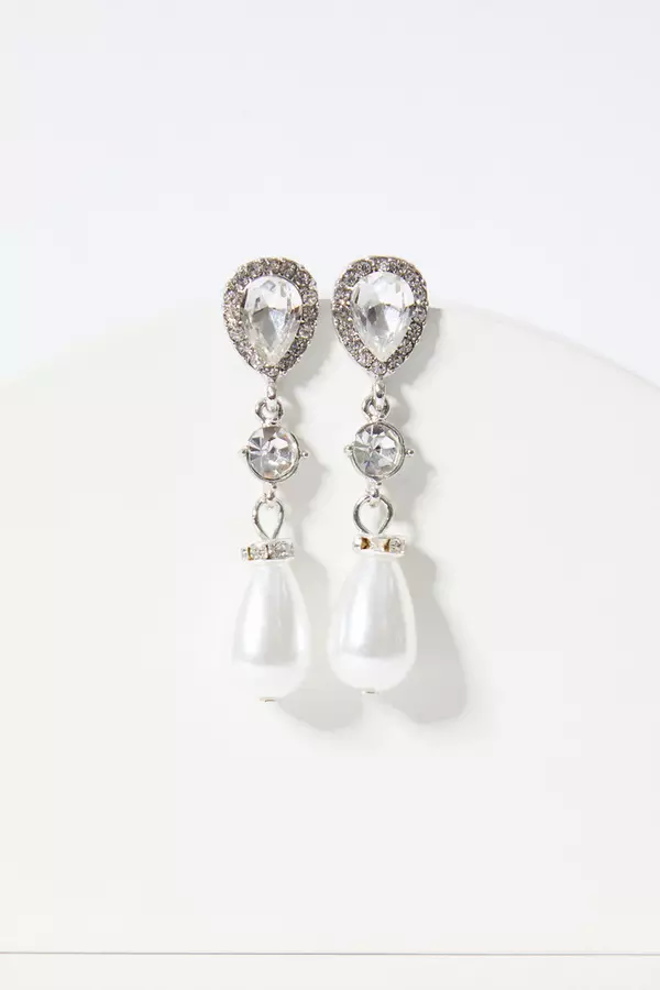 Bridal Silver Pearl Drop Earrings
