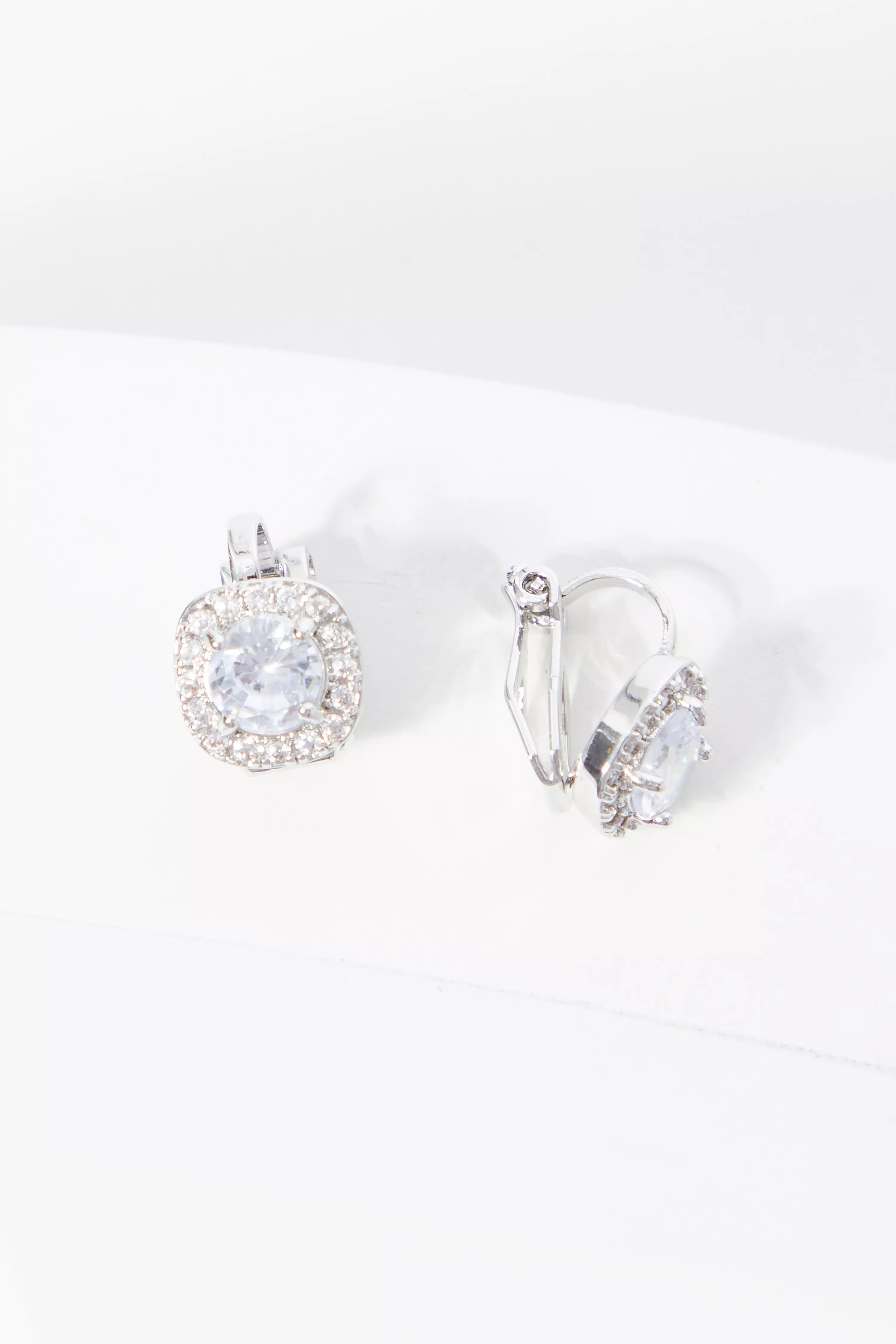 Silver Diamante Clip On Earrings