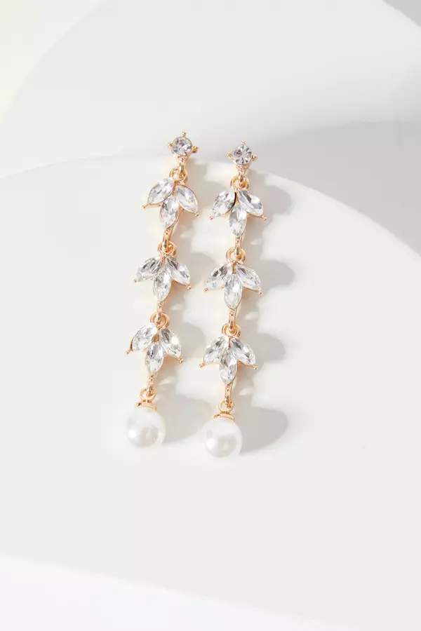 Bridal Gold Leaf Pearl Drop Earrings