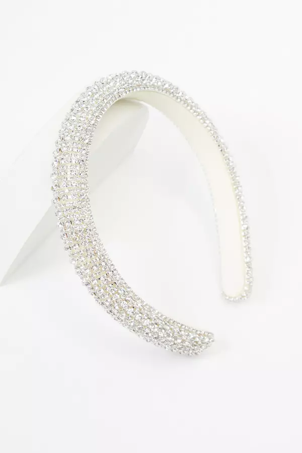 Bridal Silver Wide Diamante Headband