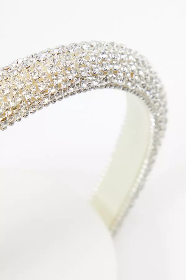 Bridal Silver Wide Diamante Headband