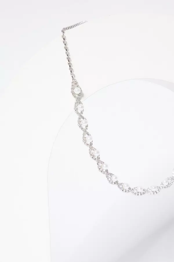 Silver Diamante Pearl Swirl Necklace