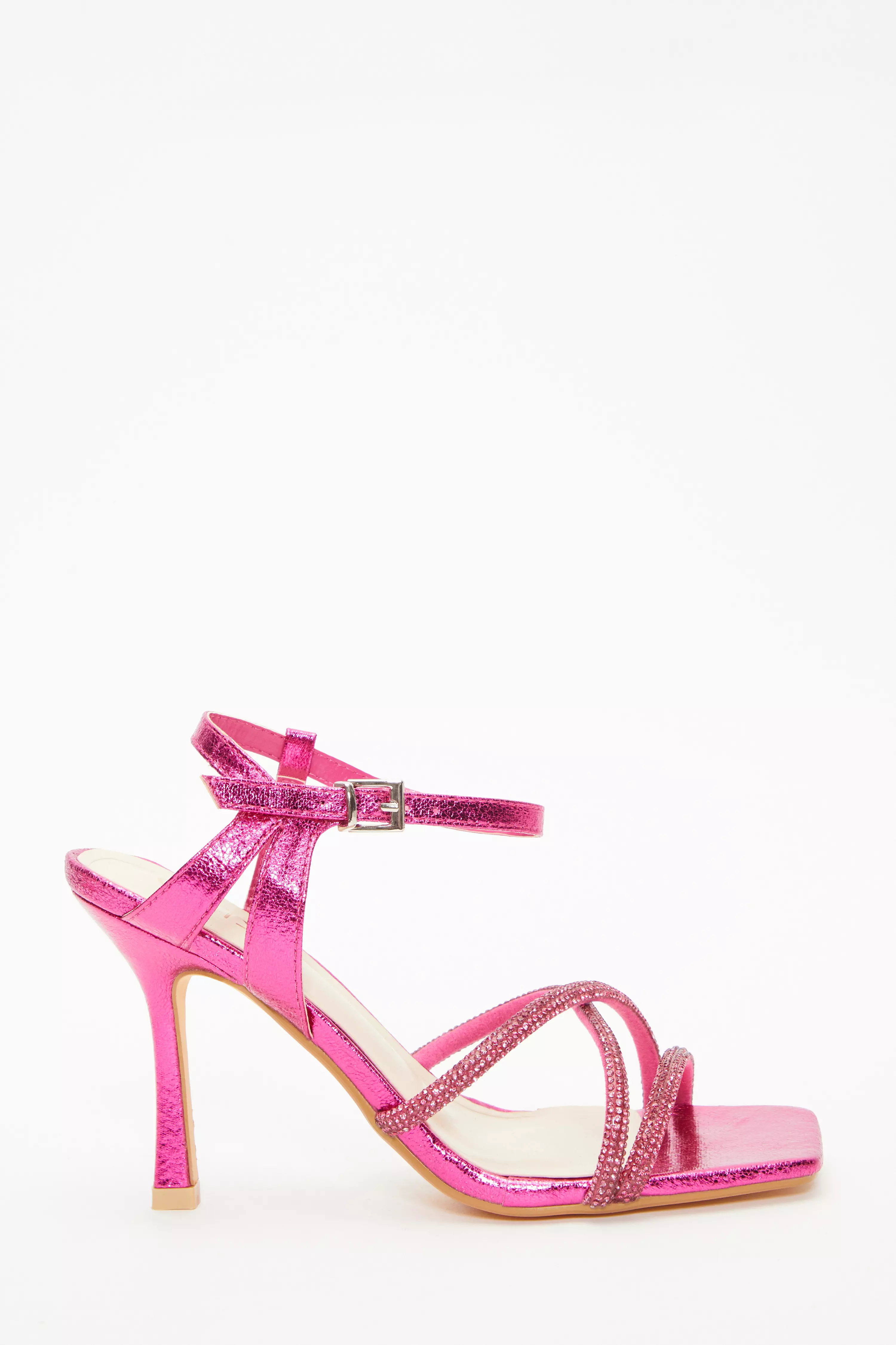 Pink Diamante Strappy Heeled Sandals