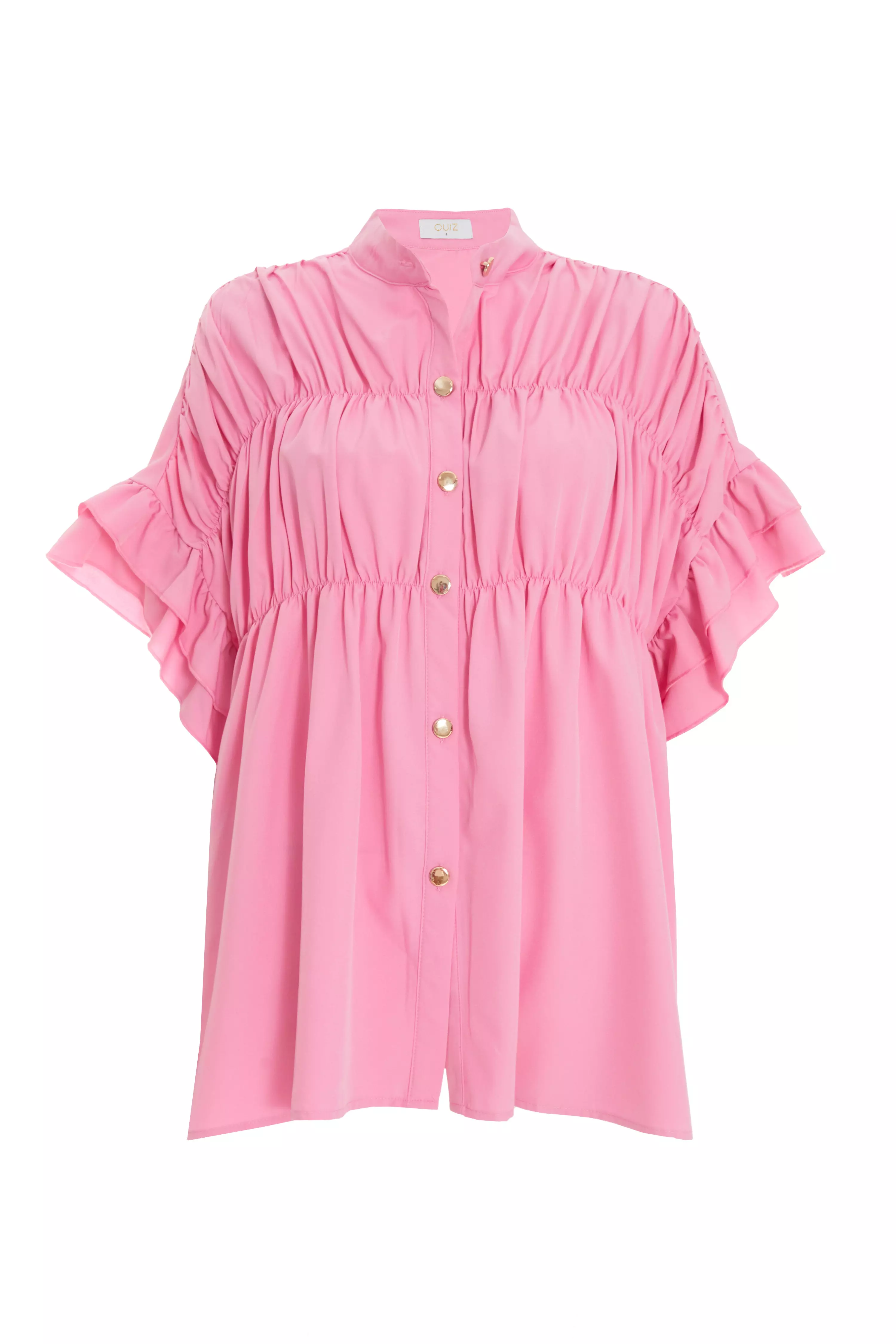 Pink Button Ruched Blouse