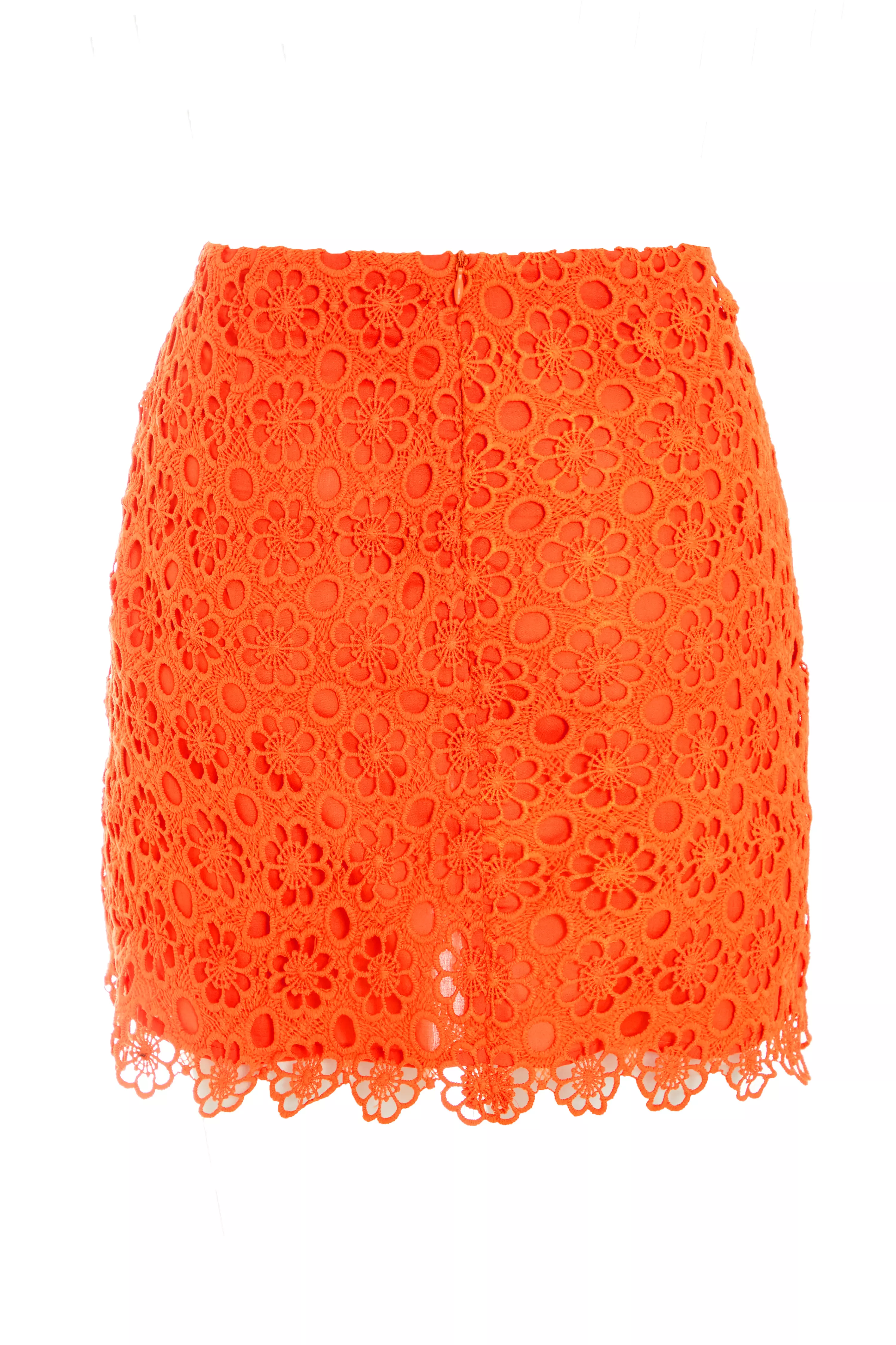 Orange Crochet Bodycon Mini Skirt