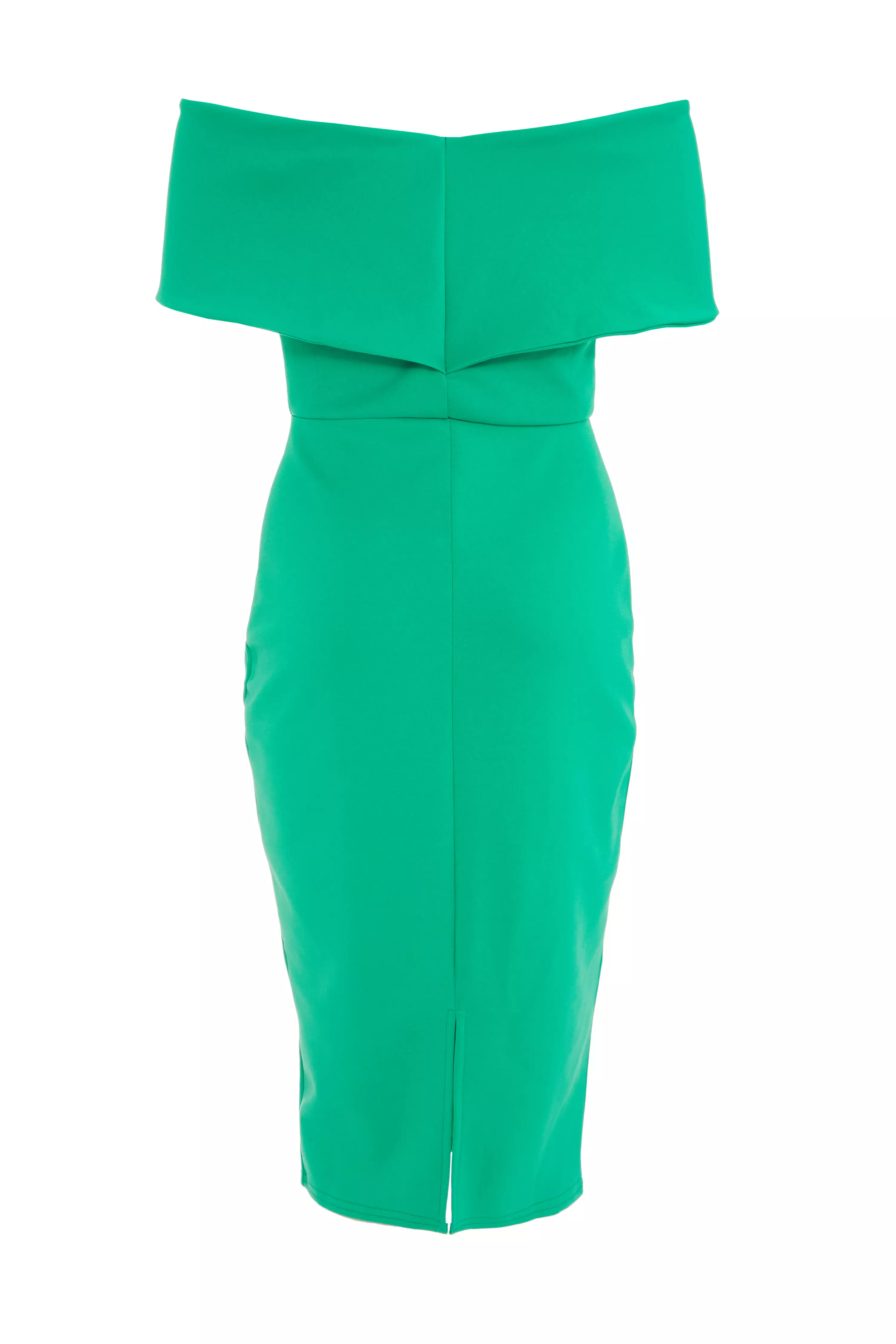 Green Bardot Bow Midi Dress