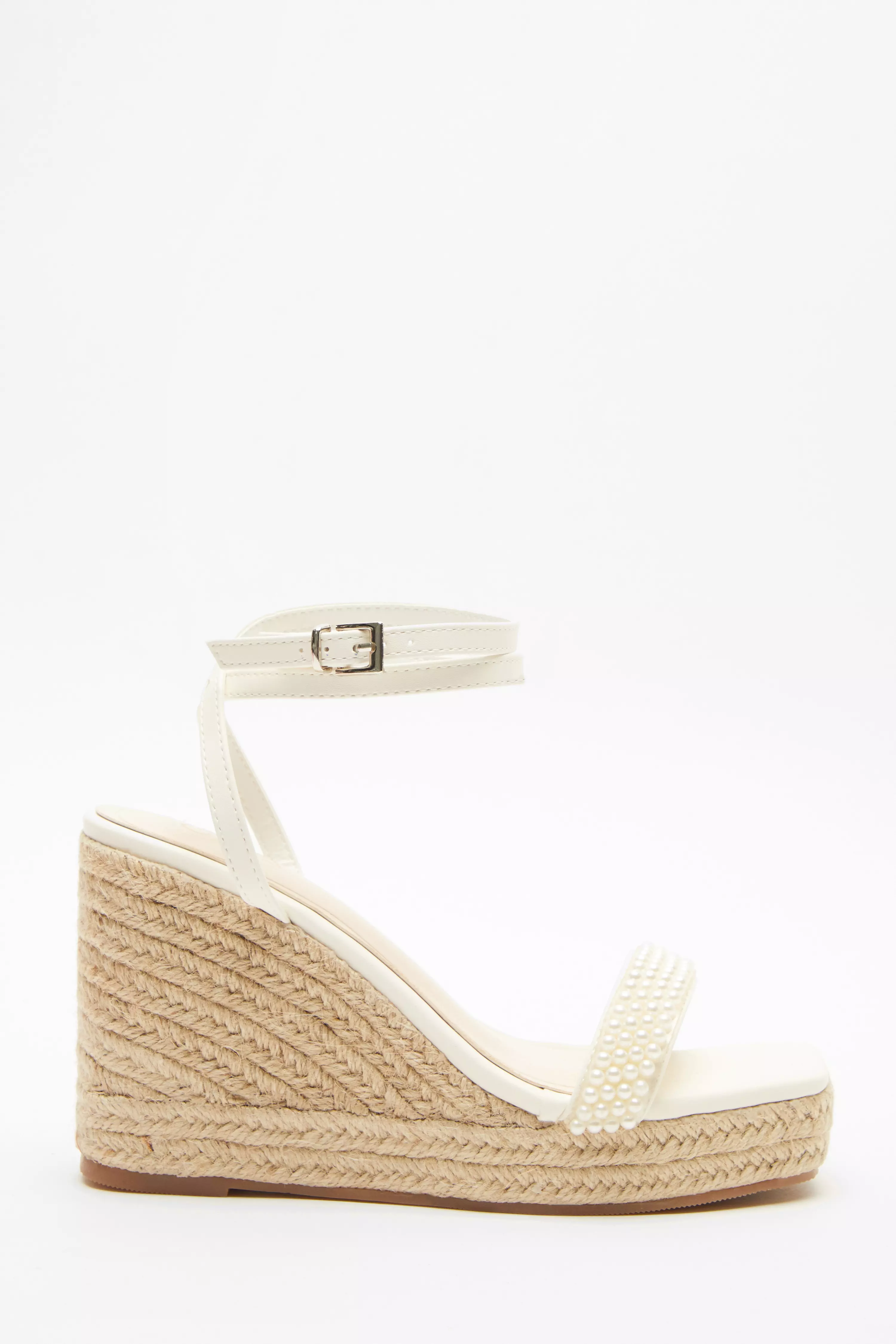 White Pearl Strap Wedges