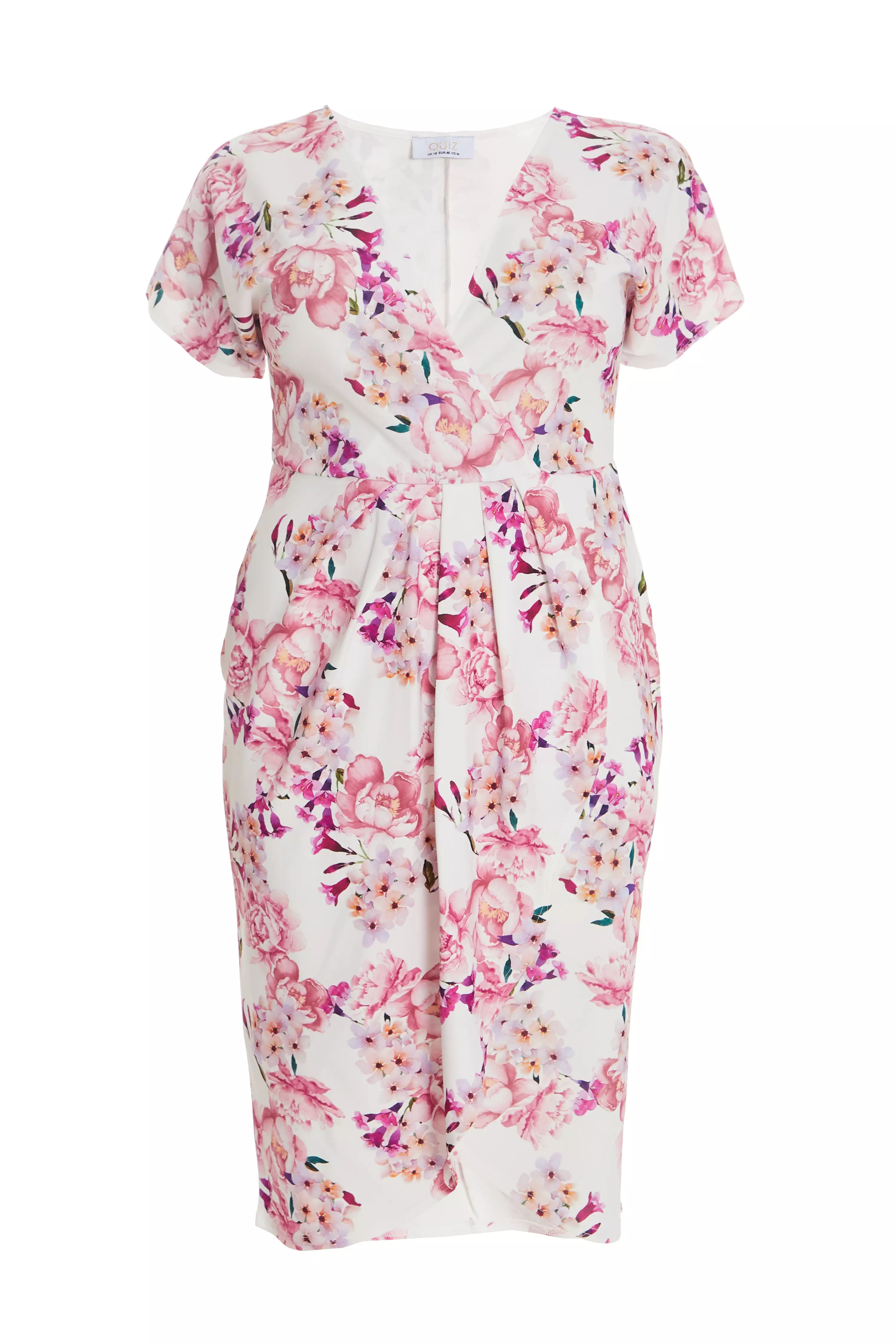 Curve Cream Floral Wrap Midi Dress