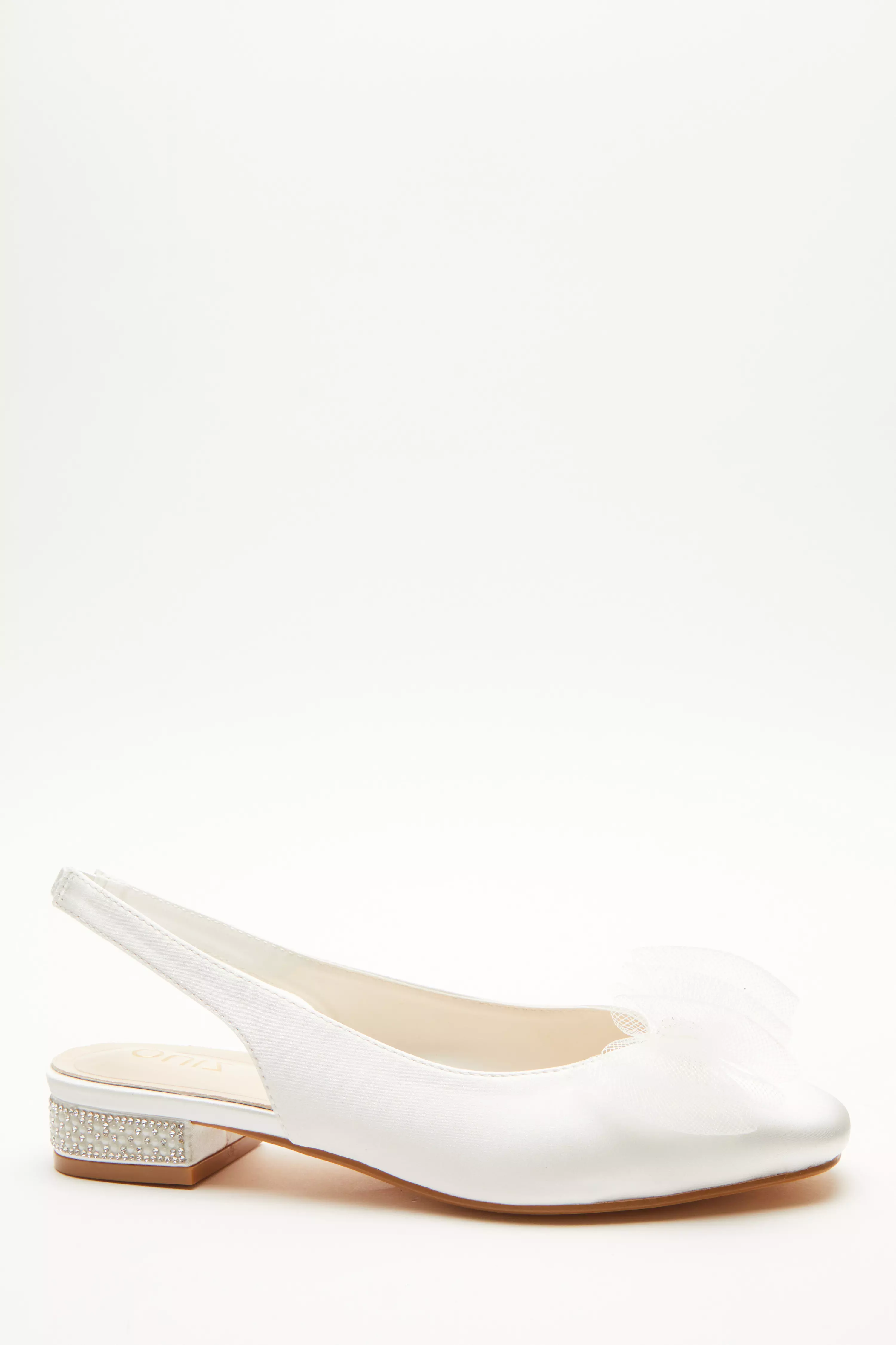 Bridal White Satin Bow Flat Pumps