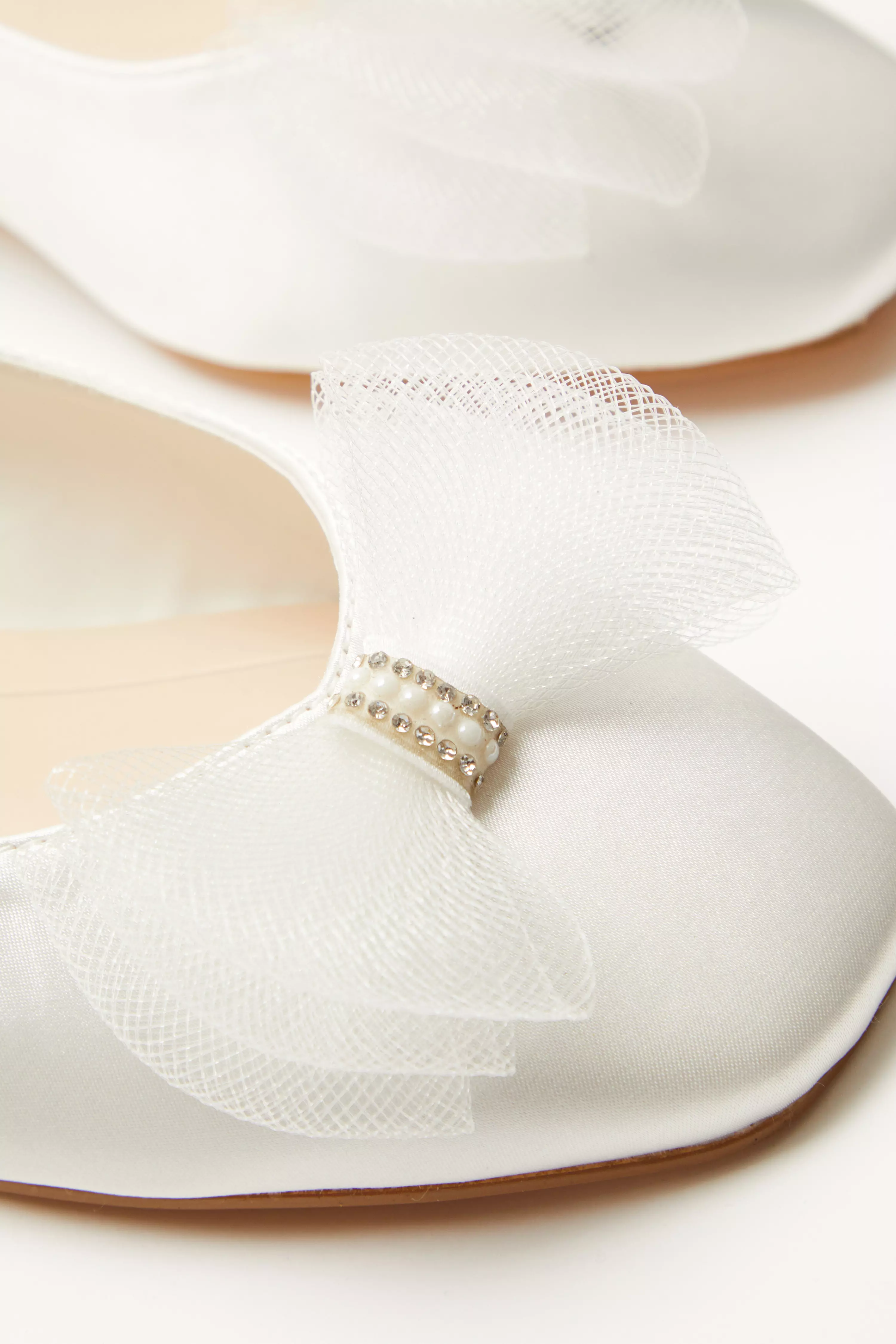 Bridal White Satin Bow Flat Pumps