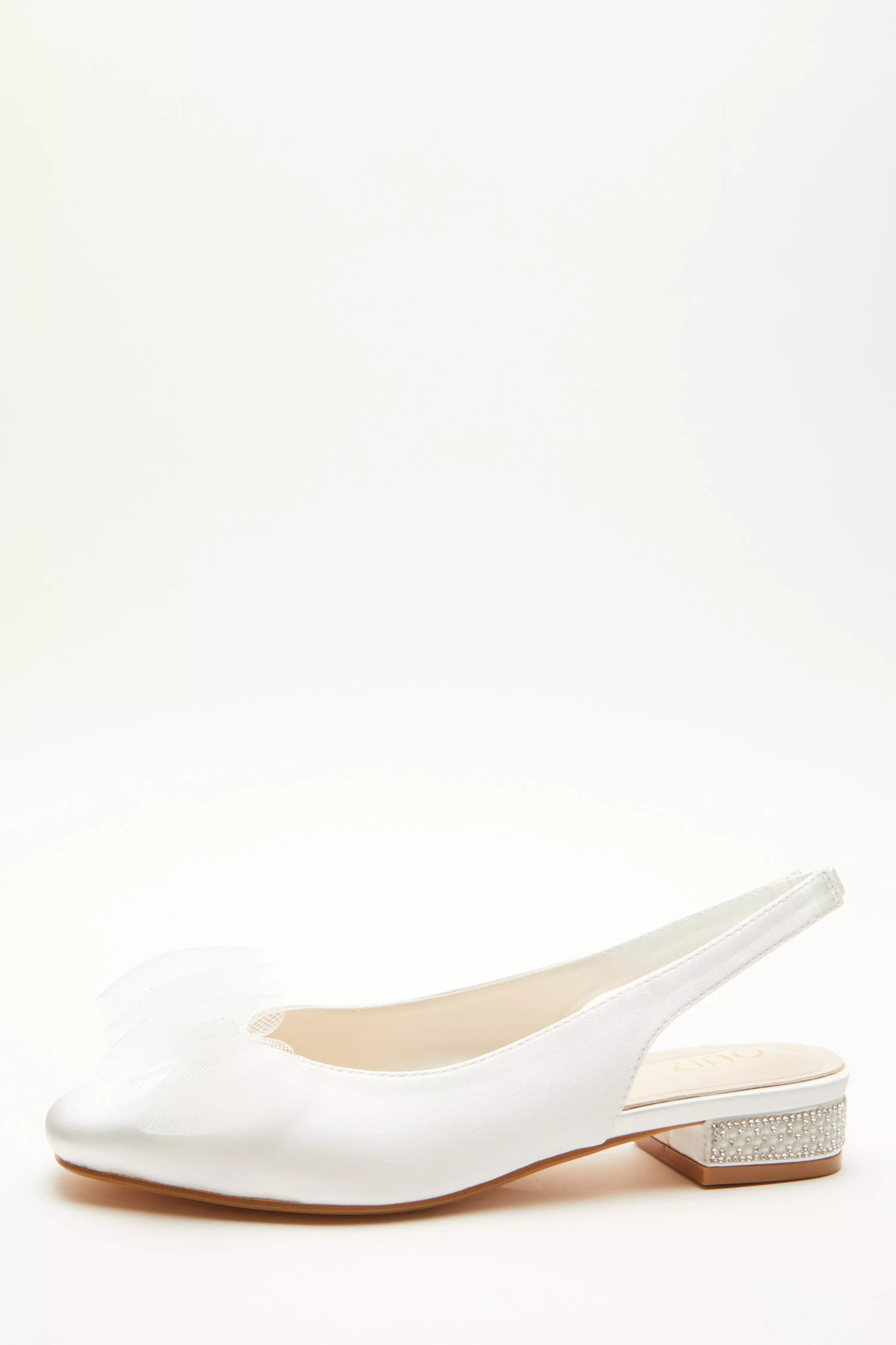 Bridal White Satin Bow Flat Pumps