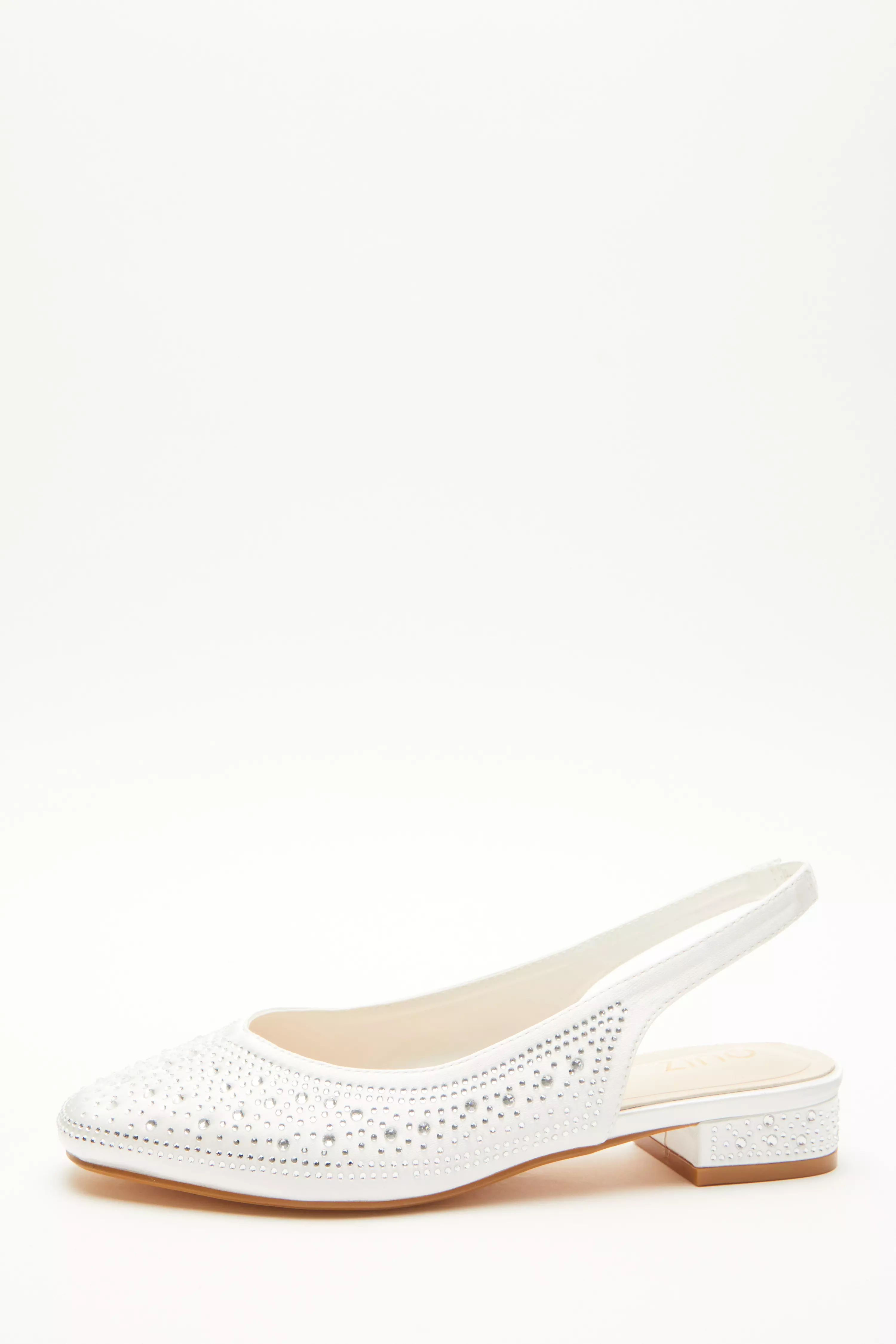 Bridal White Satin Diamante Slingback Pumps