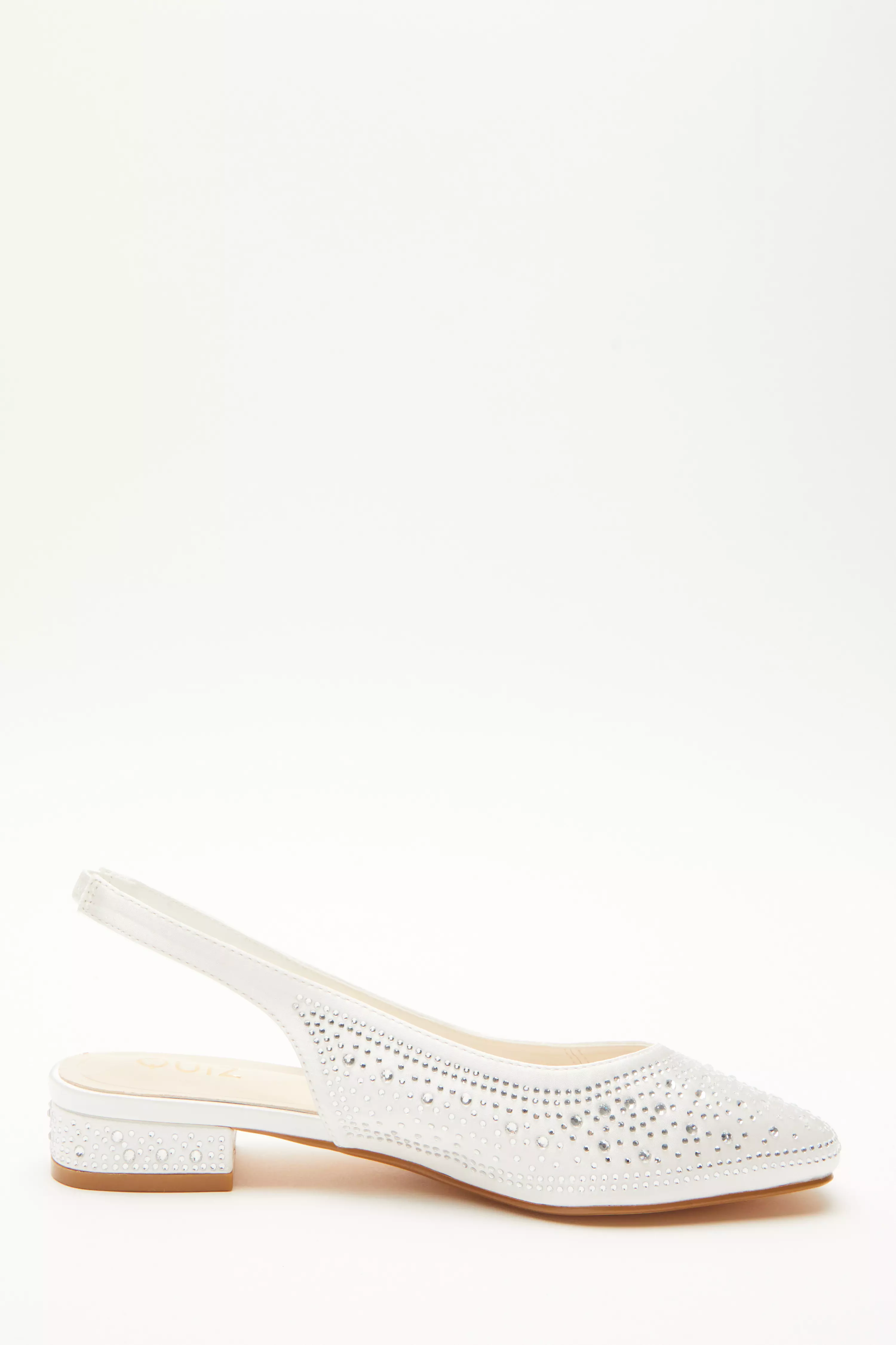 Bridal White Satin Diamante Slingback Pumps