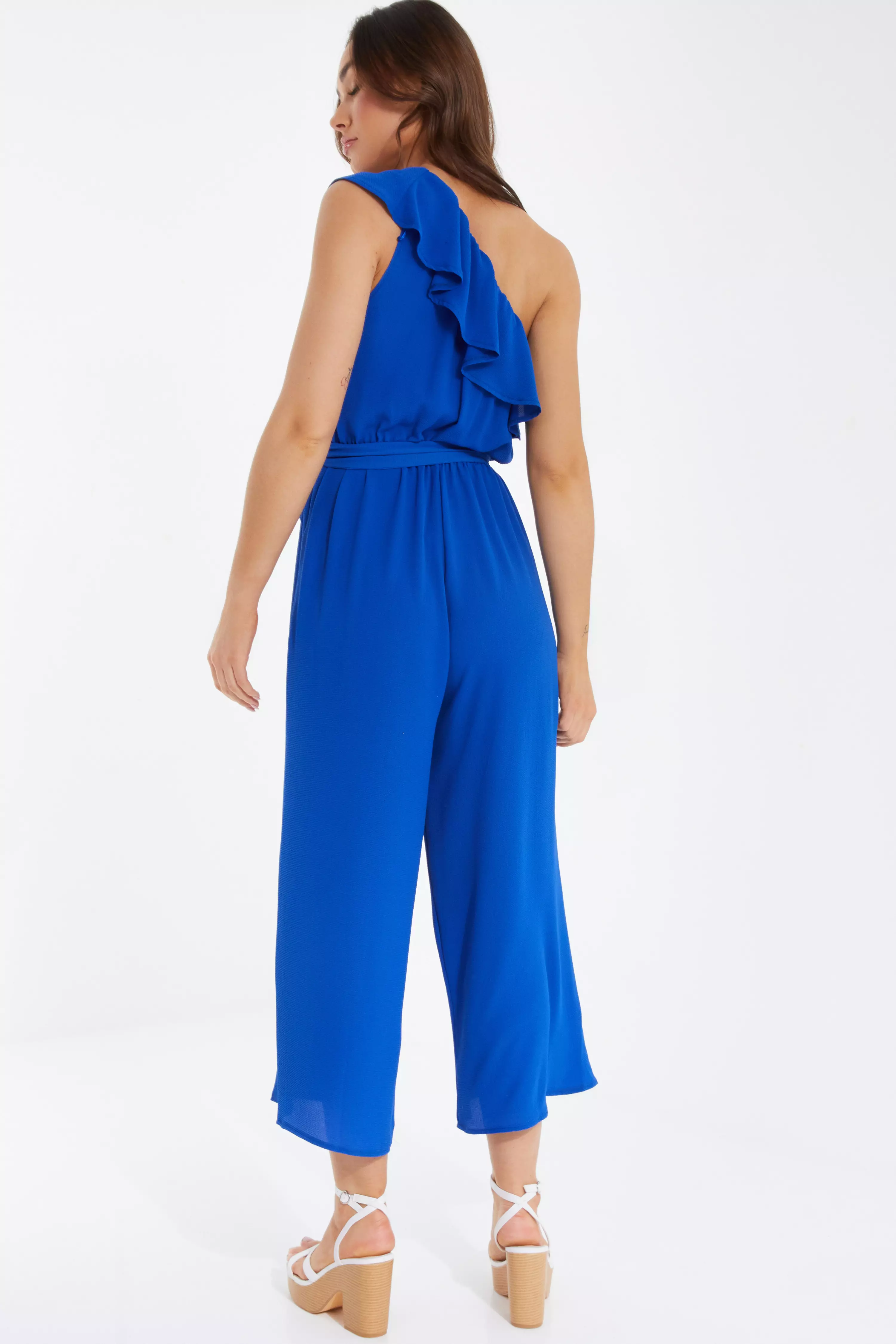 Royal Blue One Shoulder Crepe Jumpsuit QUIZ Clothing