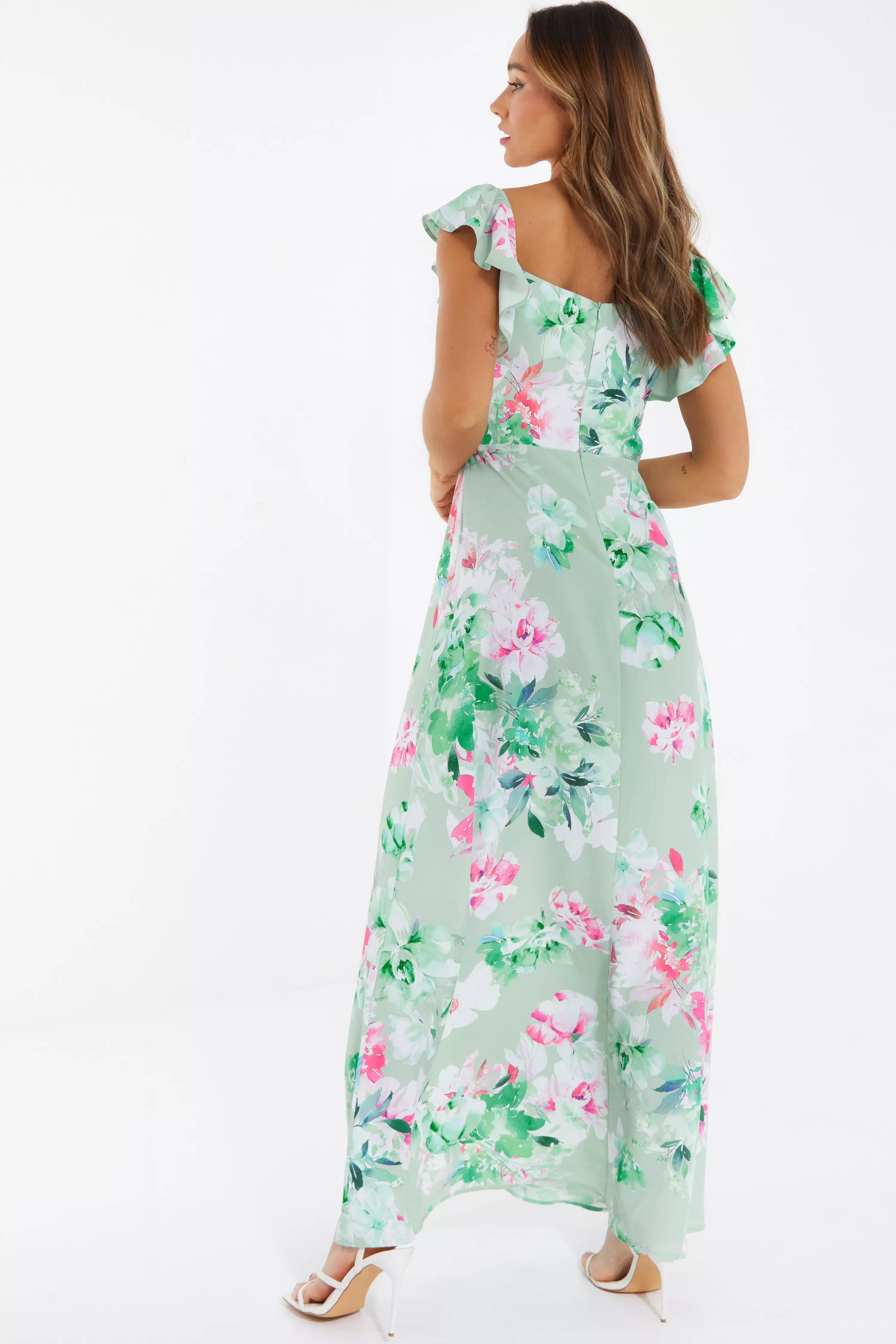 Sage Floral Split Maxi Dress