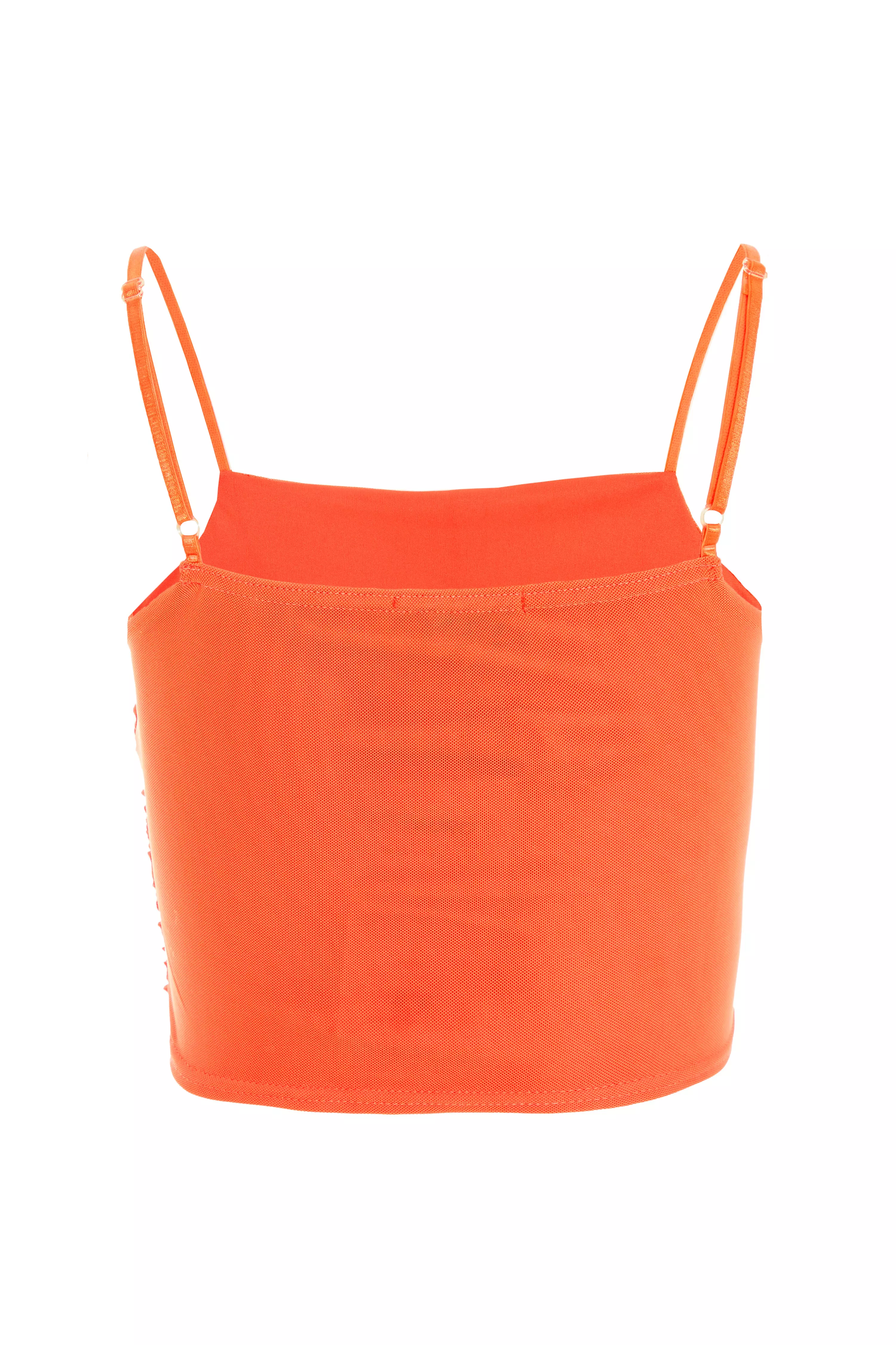 Orange Mesh Ruched Crop Top