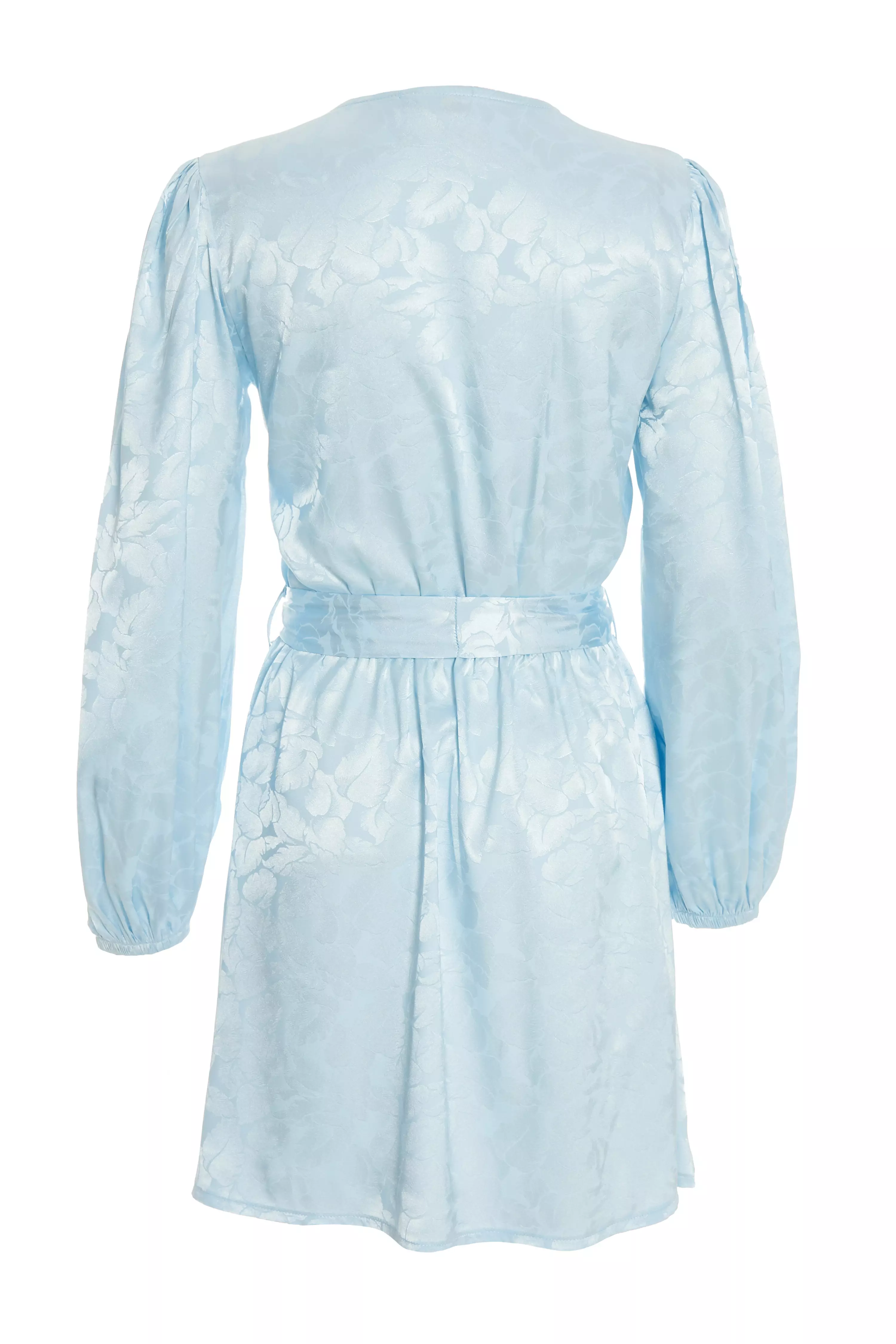 Light Blue Satin Jacquard Wrap Mini Dress