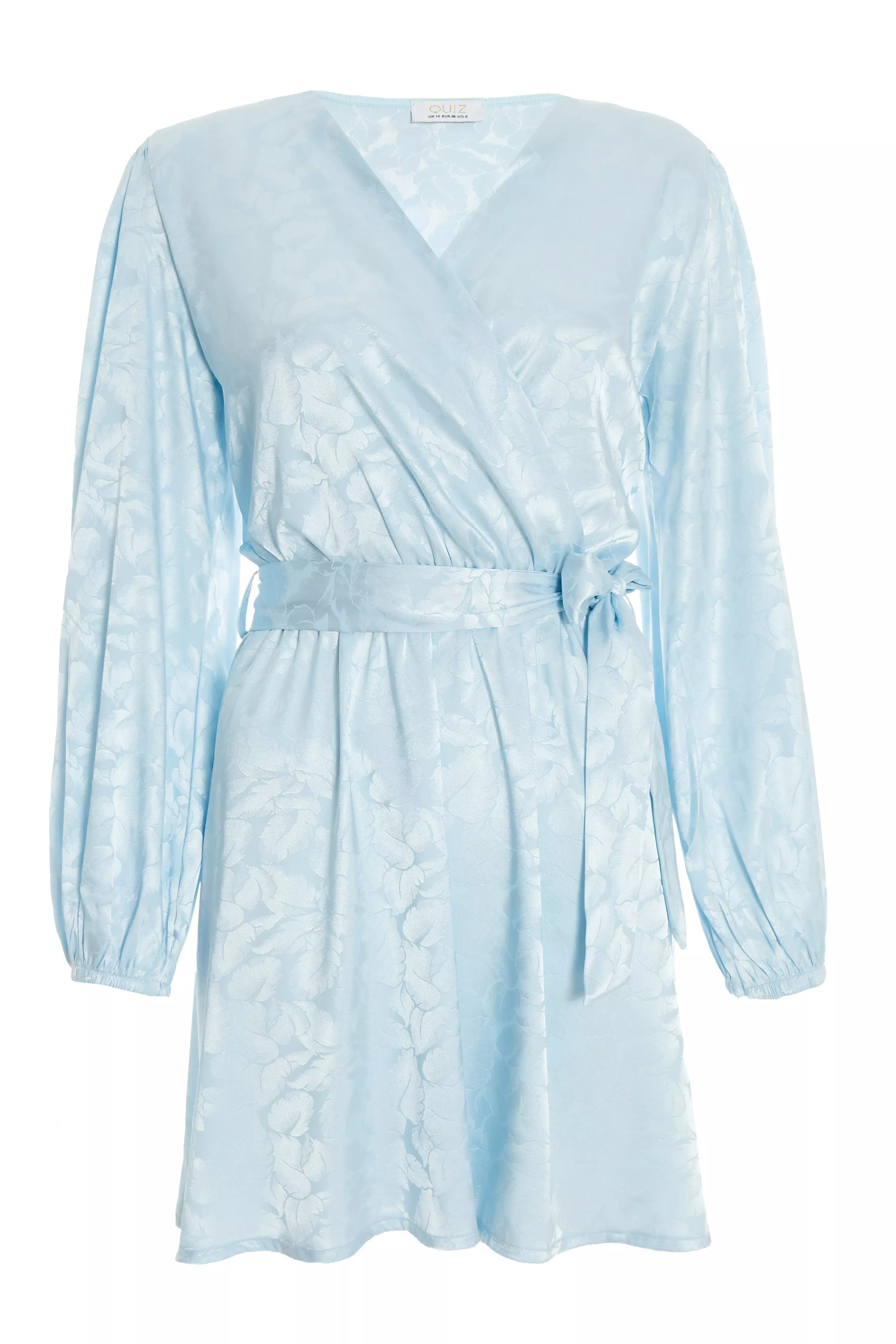 Light Blue Satin Jacquard Wrap Mini Dress